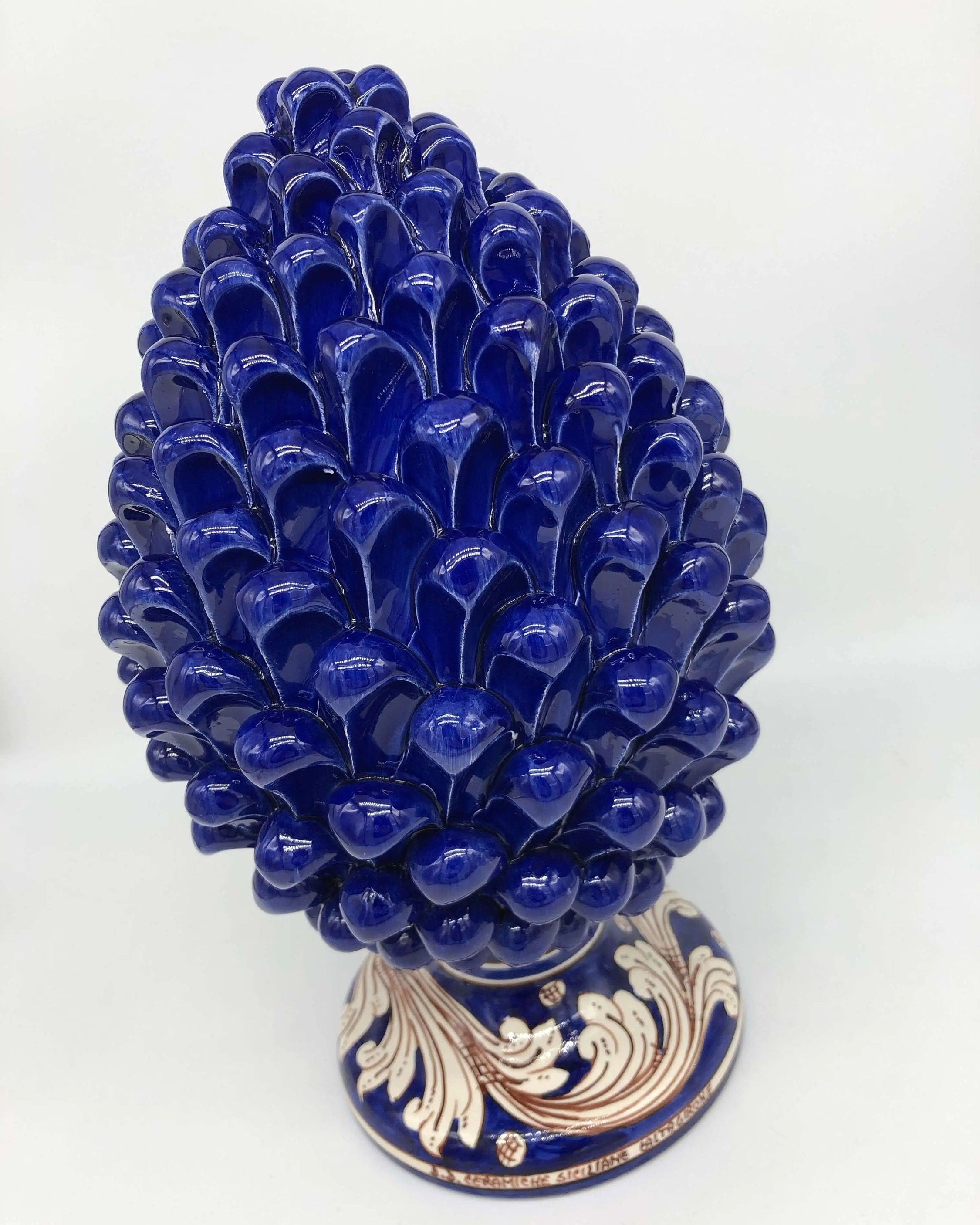 Pigna Ceramica Caltagirone cm H.30 Artigianale Blu Base Decorata DD CERAMICHE SICILIANE