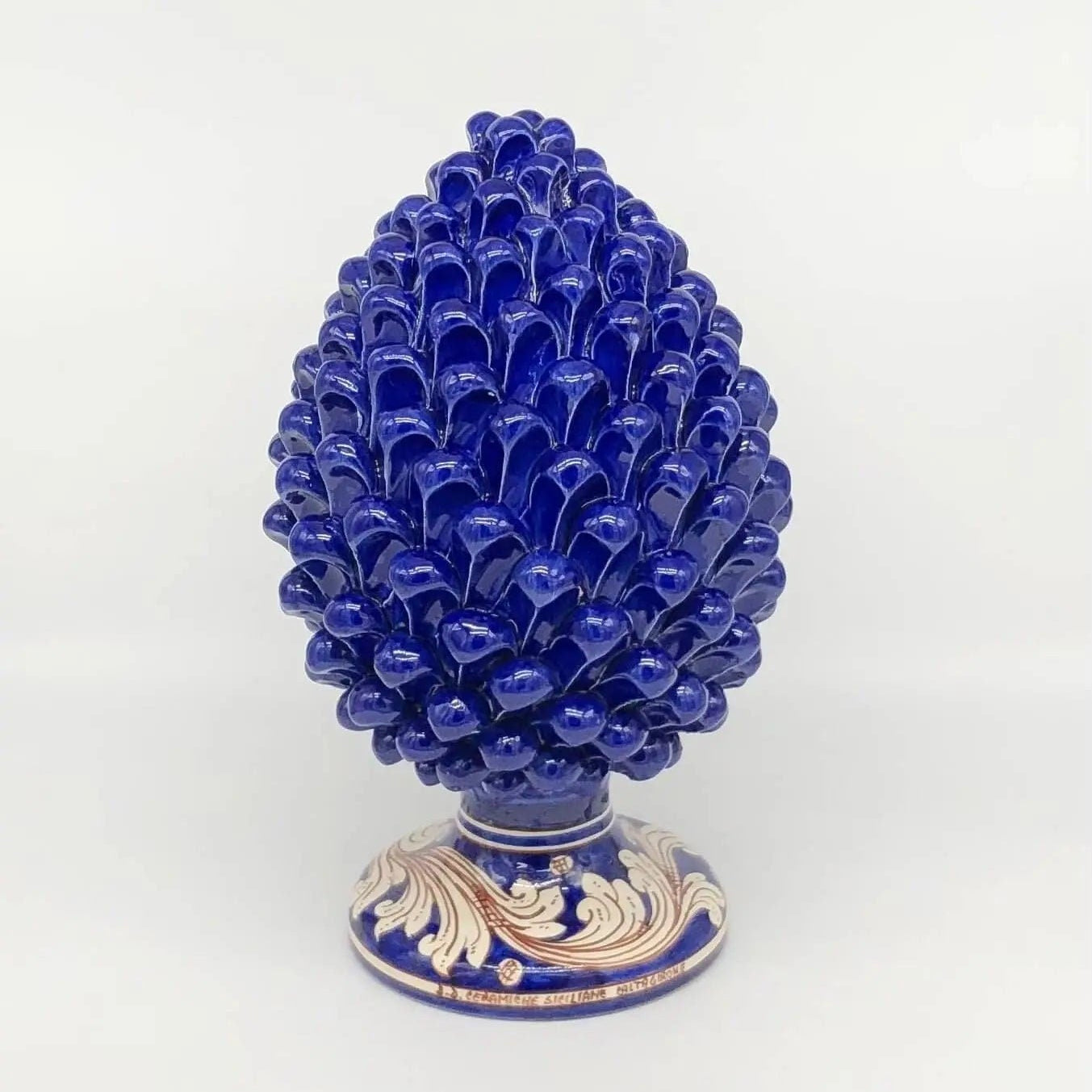 Pigna Ceramica Caltagirone cm H.30 Artigianale Blu Base Decorata DD CERAMICHE SICILIANE