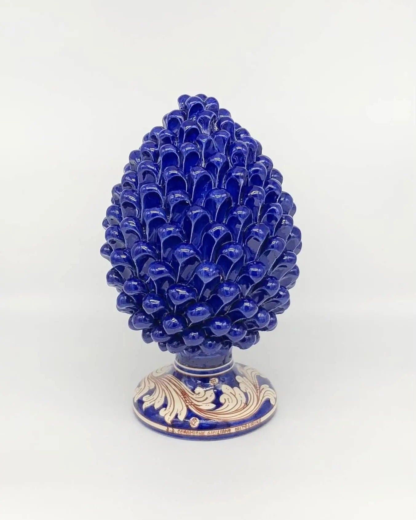 Pigna Ceramica Caltagirone cm H.30 Artigianale Blu Base Decorata DD CERAMICHE SICILIANE