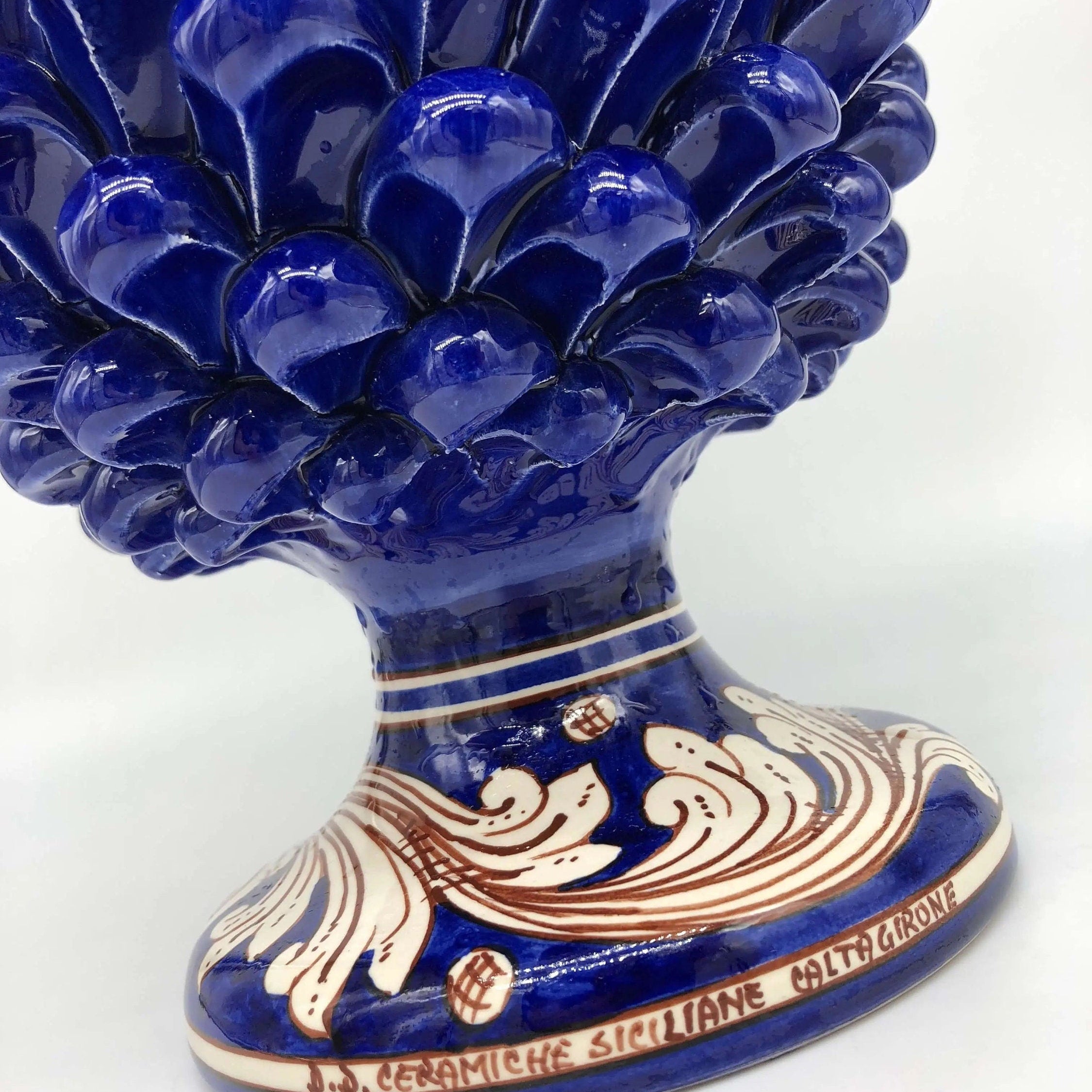 Pigna Ceramica Caltagirone cm H.30 Artigianale Blu Base Decorata DD CERAMICHE SICILIANE