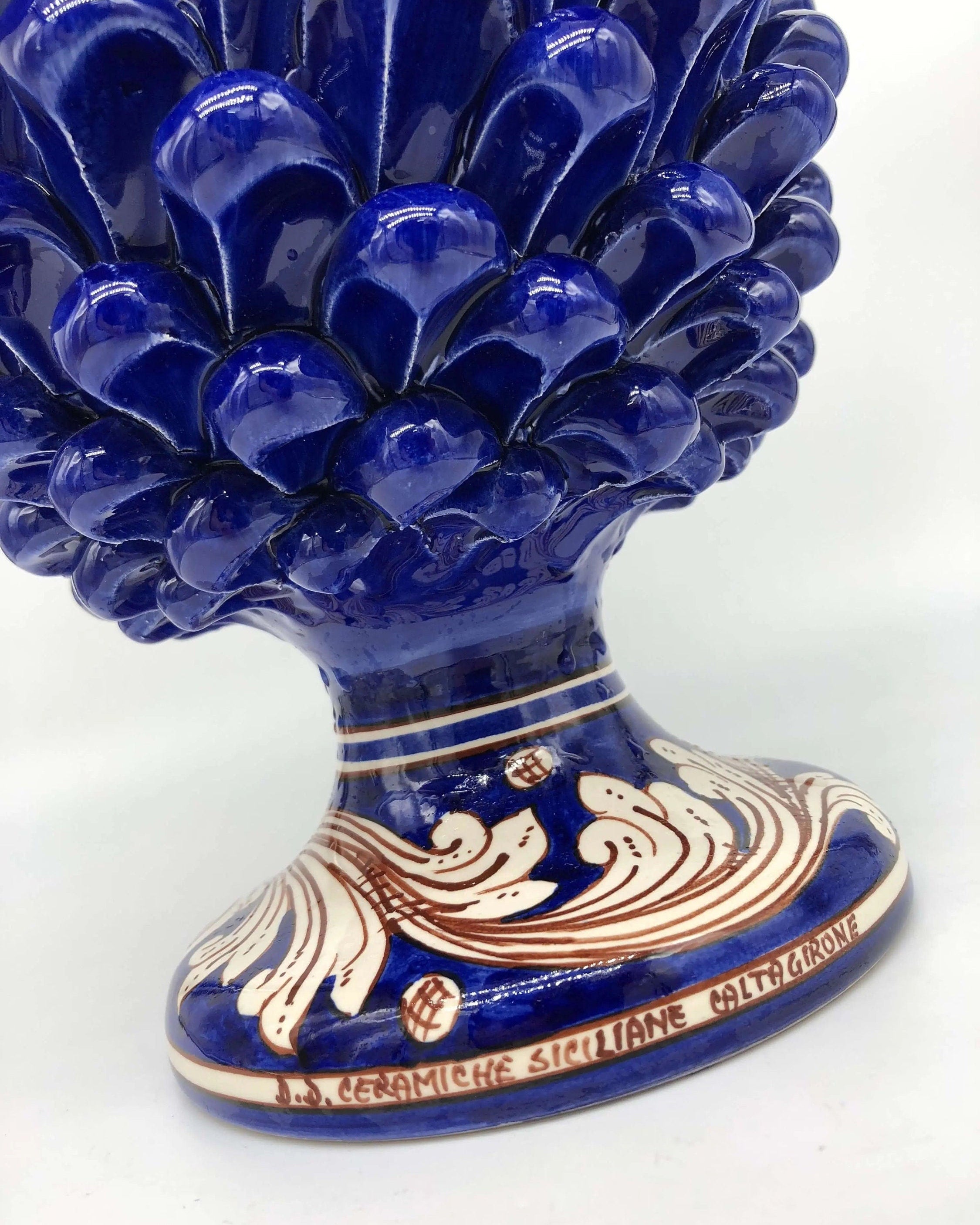 Pigna Ceramica Caltagirone cm H.30 Artigianale Blu Base Decorata DD CERAMICHE SICILIANE