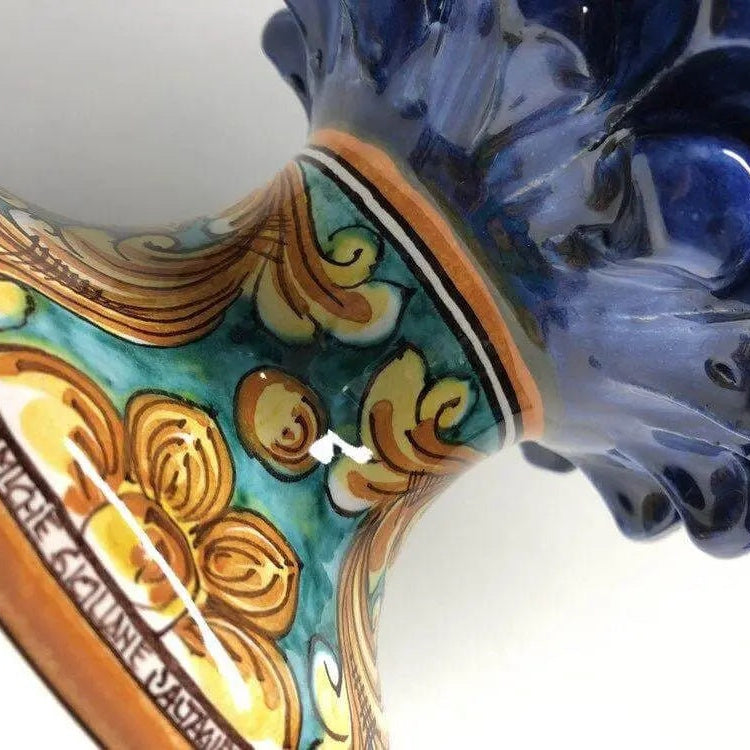 Pigna Ceramica Caltagirone cm H.30 Artigianale Blu Base Decorata DD CERAMICHE SICILIANE