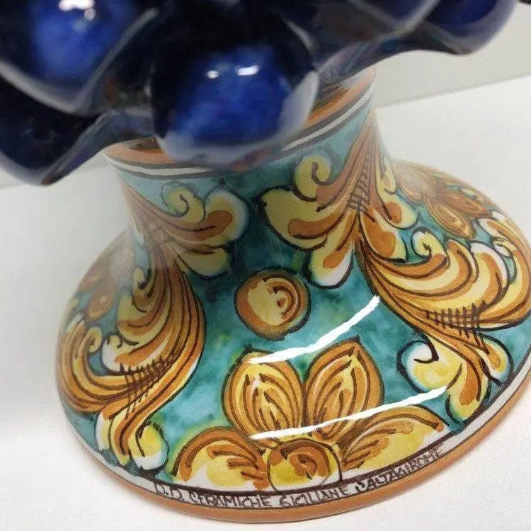 Pigna Ceramica Caltagirone cm H.30 Artigianale Blu Base Decorata DD CERAMICHE SICILIANE