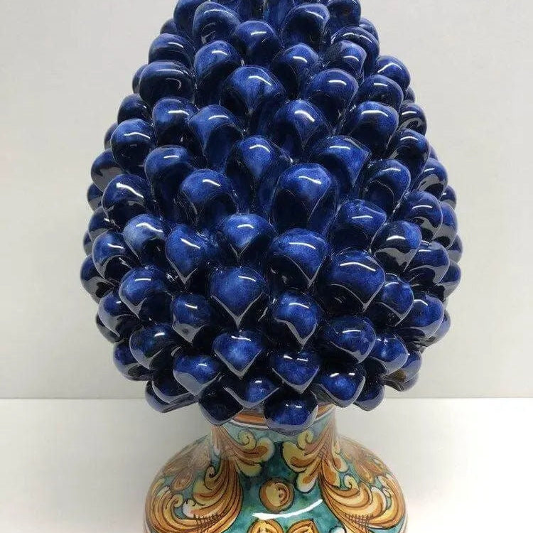 Pigna Ceramica Caltagirone cm H.30 Artigianale Blu Base Decorata DD CERAMICHE SICILIANE
