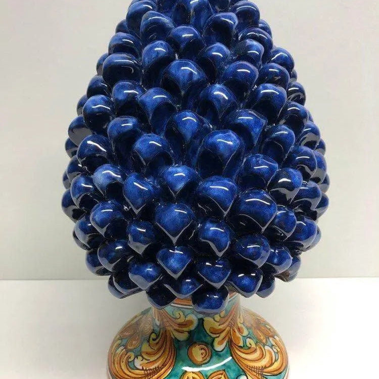 Pigna Ceramica Caltagirone cm H.30 Artigianale Blu Base Decorata DD CERAMICHE SICILIANE