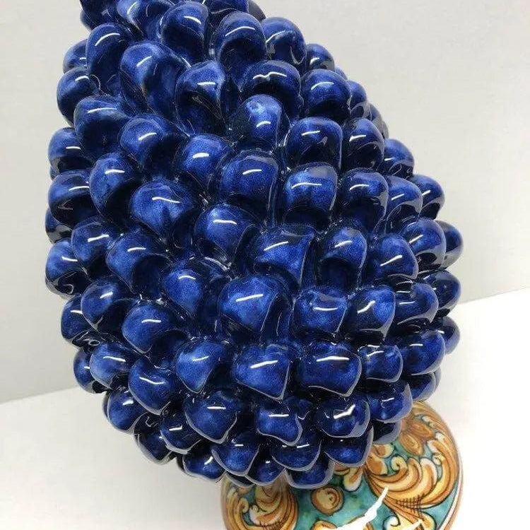 Pigna Ceramica Caltagirone cm H.30 Artigianale Blu Base Decorata DD CERAMICHE SICILIANE