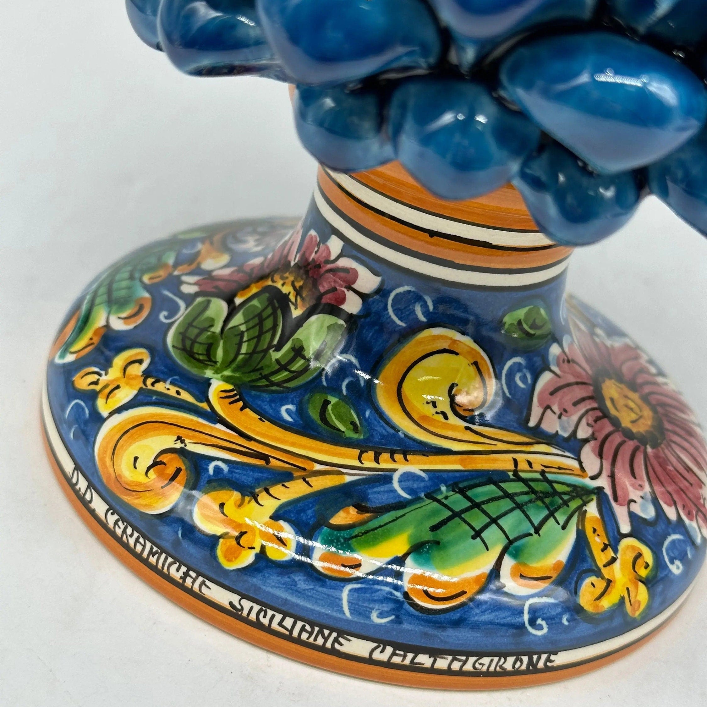 Pigna Ceramica Caltagirone cm H.30 Artigianale Blu Marino Base Decorata DD CERAMICHE SICILIANE