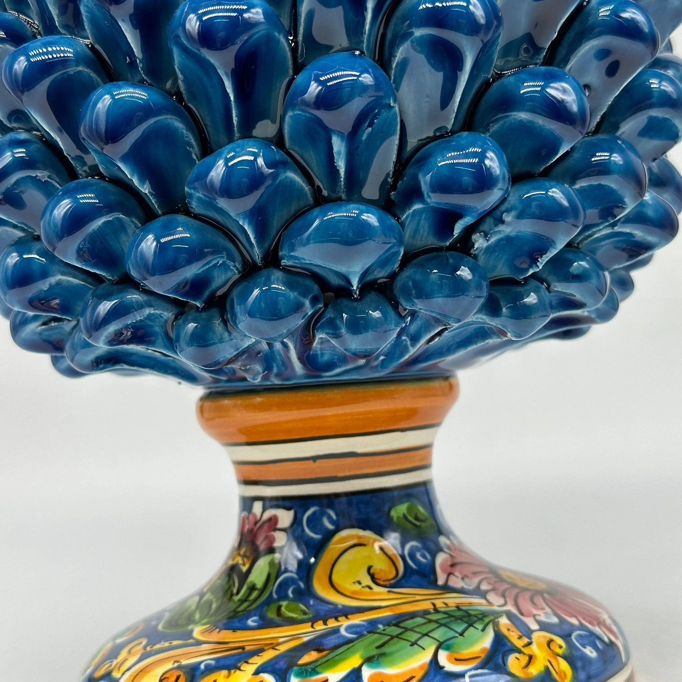 Pigna Ceramica Caltagirone cm H.30 Artigianale Blu Marino Base Decorata DD CERAMICHE SICILIANE