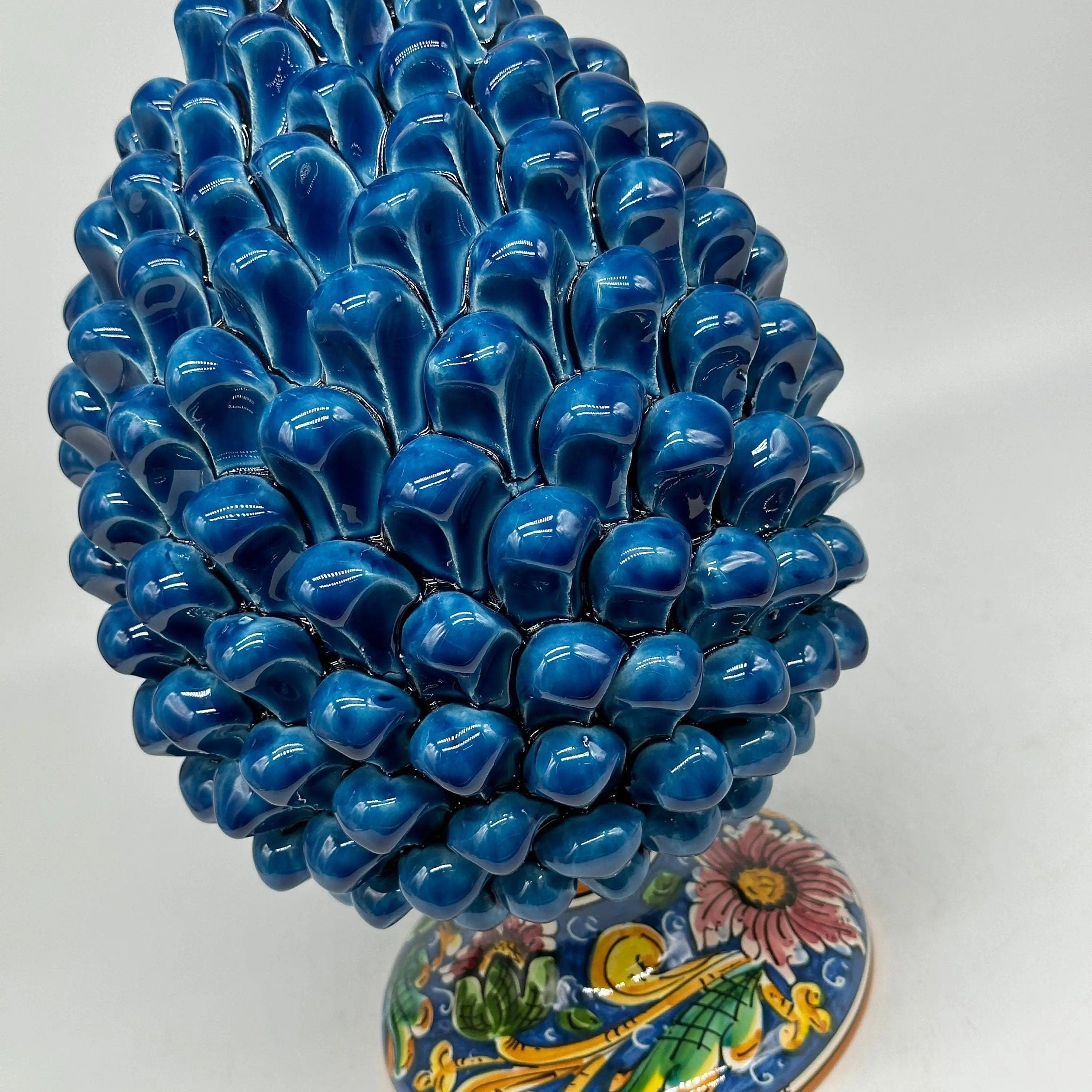 Pigna Ceramica Caltagirone cm H.30 Artigianale Blu Marino Base Decorata DD CERAMICHE SICILIANE
