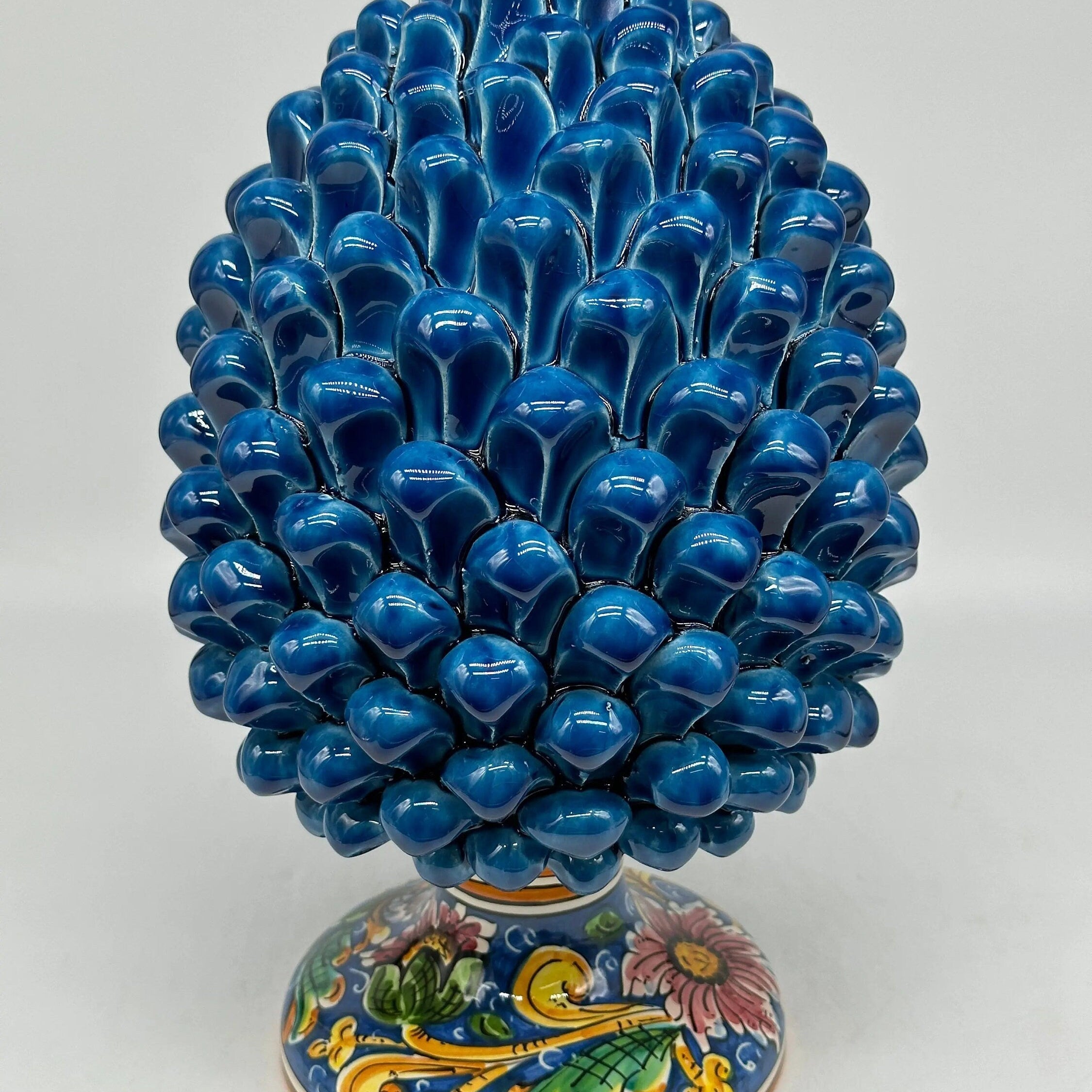 Pigna Ceramica Caltagirone cm H.30 Artigianale Blu Marino Base Decorata DD CERAMICHE SICILIANE