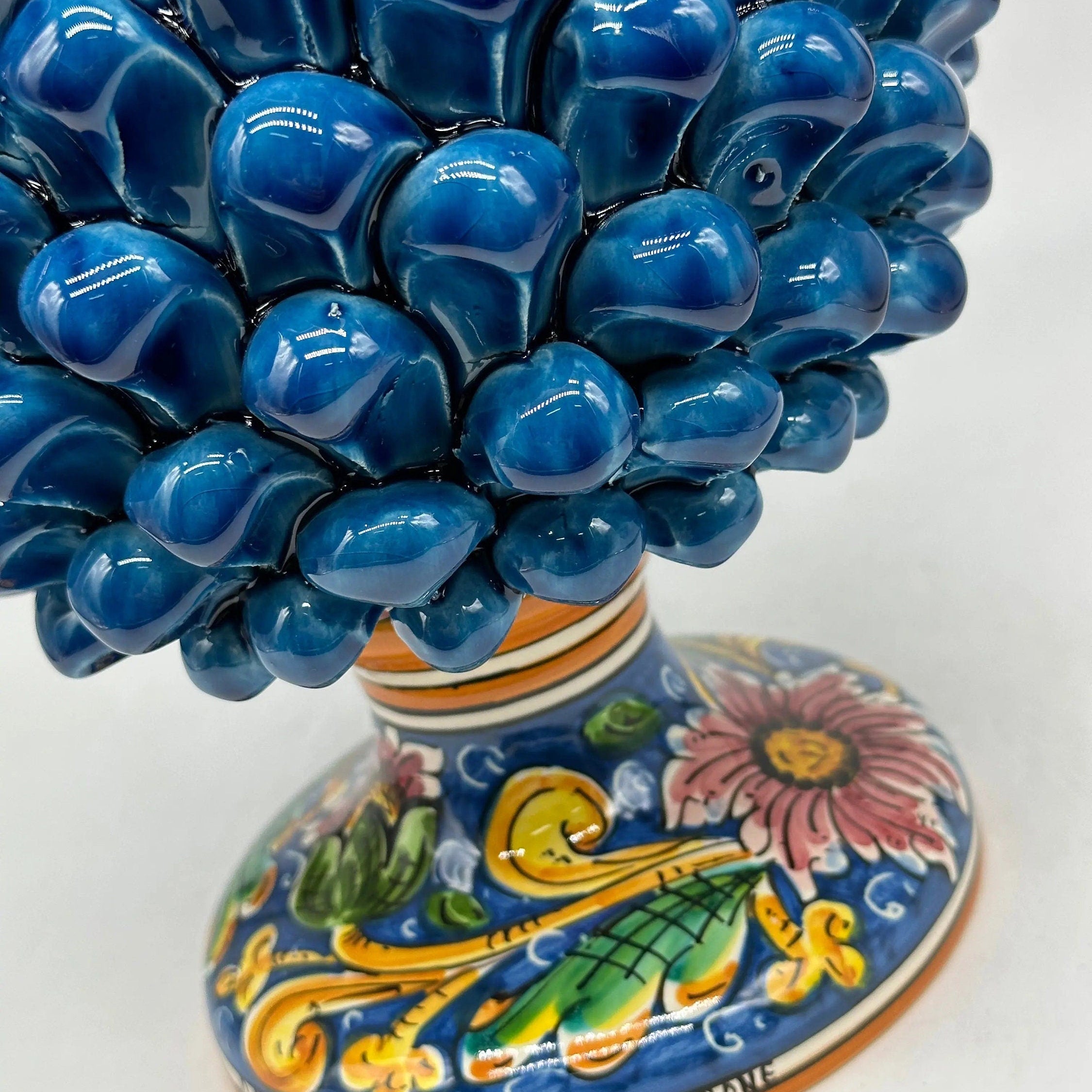 Pigna Ceramica Caltagirone cm H.30 Artigianale Blu Marino Base Decorata DD CERAMICHE SICILIANE