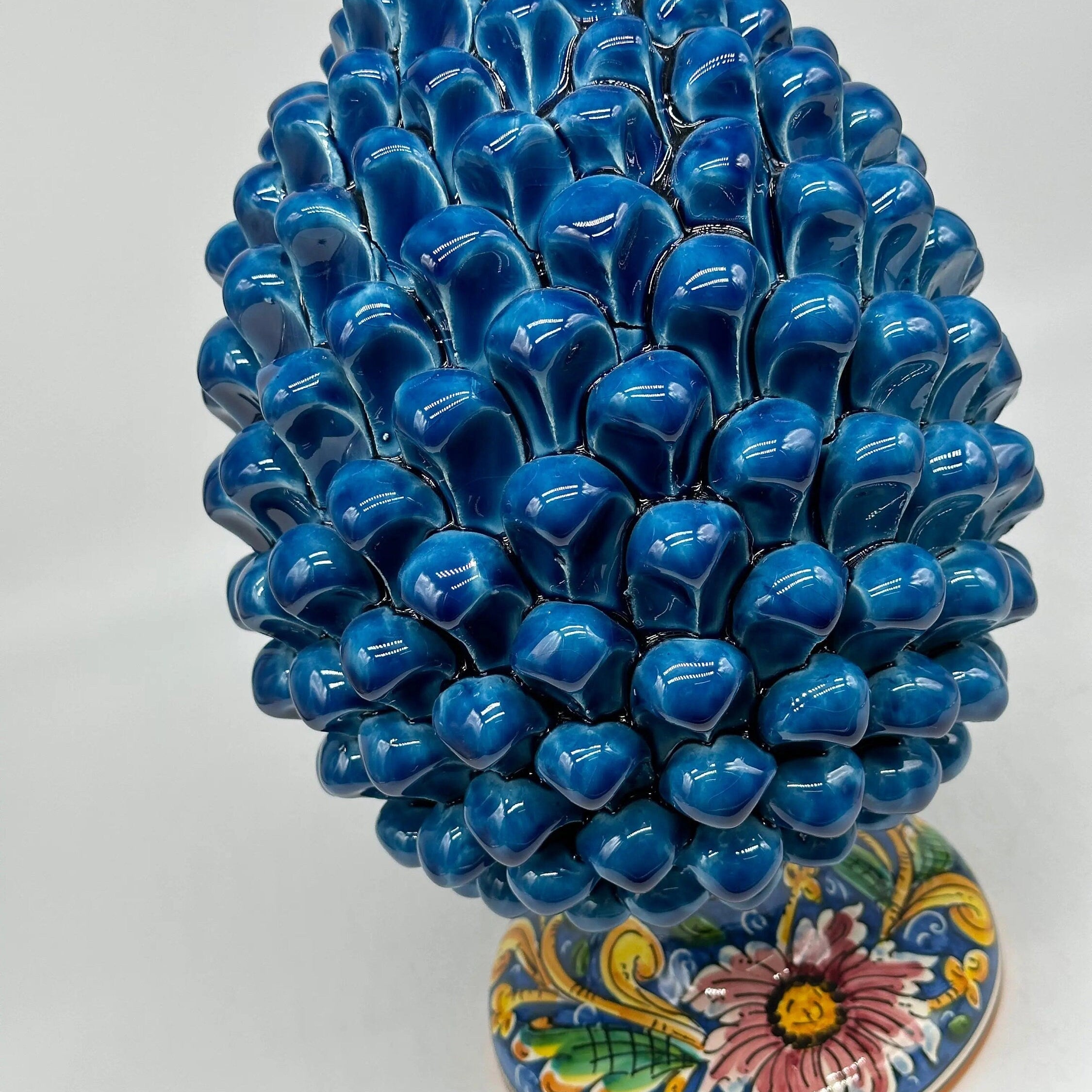 Pigna Ceramica Caltagirone cm H.30 Artigianale Blu Marino Base Decorata DD CERAMICHE SICILIANE