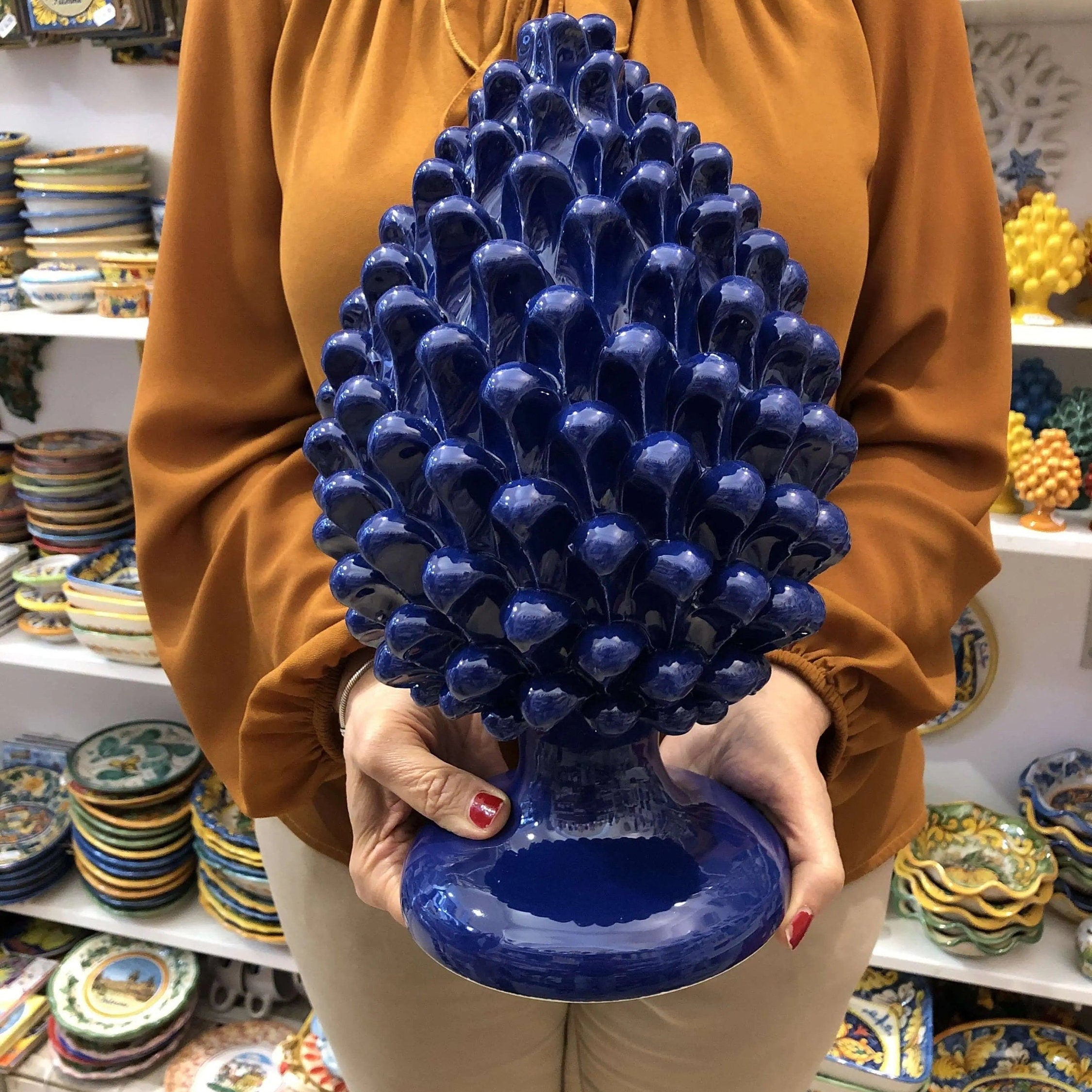 Pigna Ceramica Caltagirone cm H.30 Artigianale Blu Notte DD CERAMICHE SICILIANE