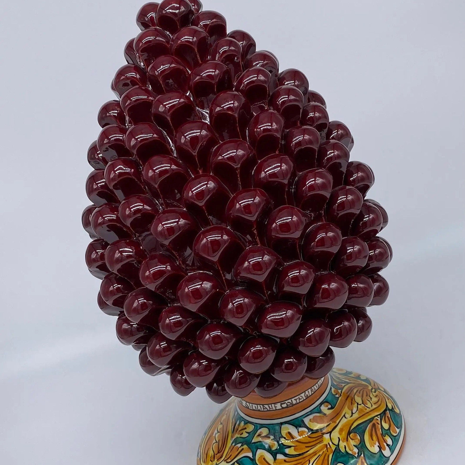 Pigna Ceramica Caltagirone cm H.30 Artigianale Bordeaux Base Decorata DD CERAMICHE SICILIANE