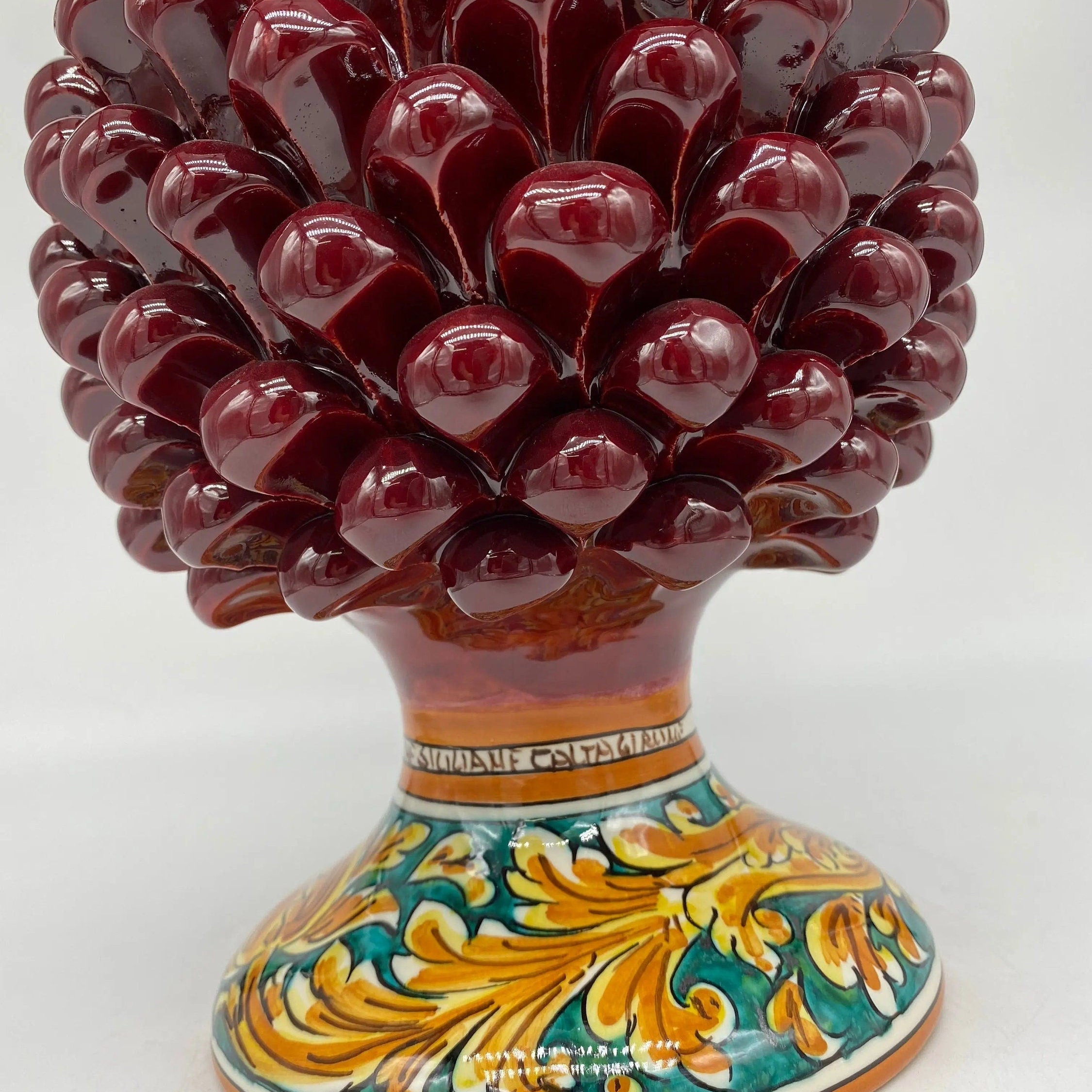 Pigna Ceramica Caltagirone cm H.30 Artigianale Bordeaux Base Decorata DD CERAMICHE SICILIANE