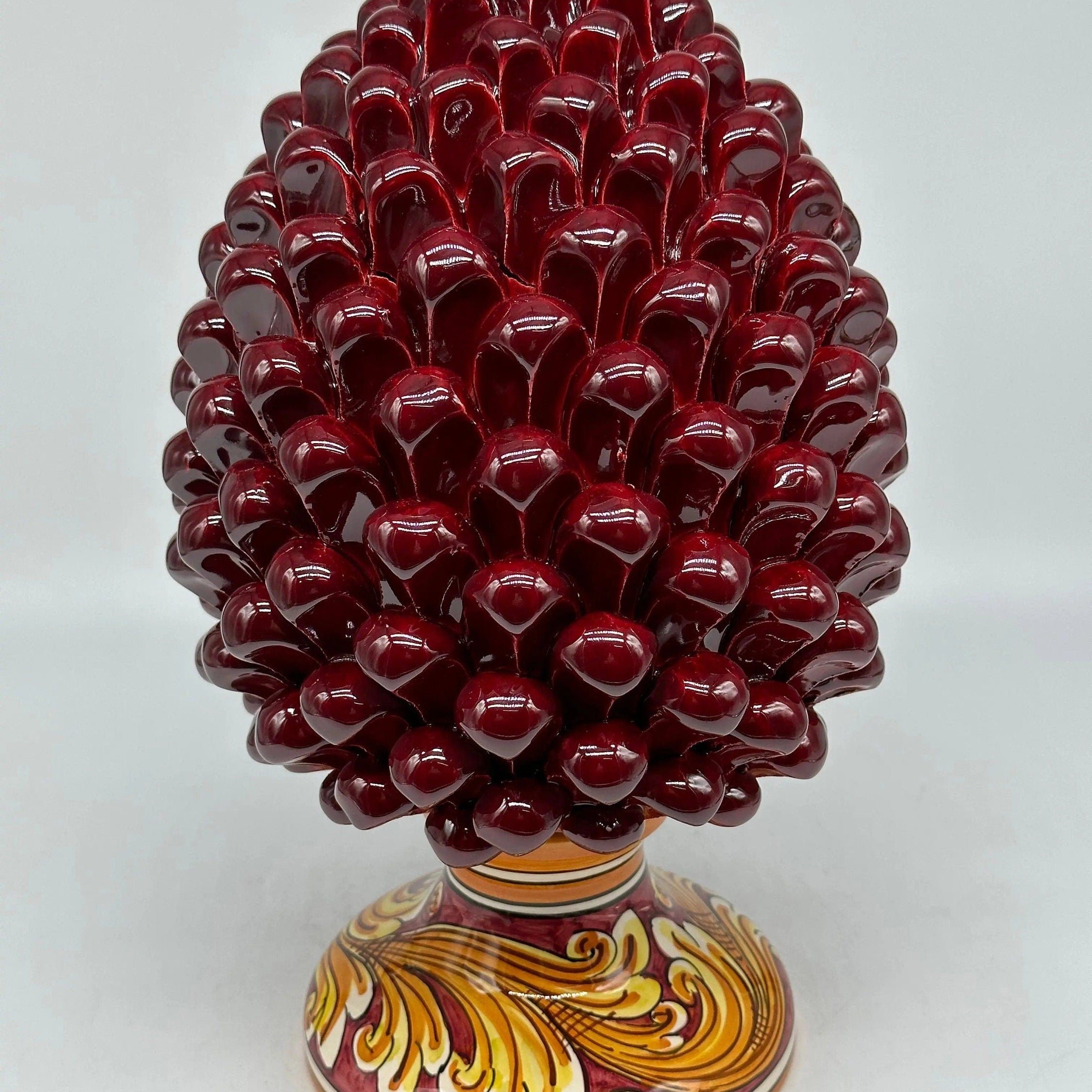 Pigna Ceramica Caltagirone cm H.30 Artigianale Bordeaux Base Decorata DD CERAMICHE SICILIANE