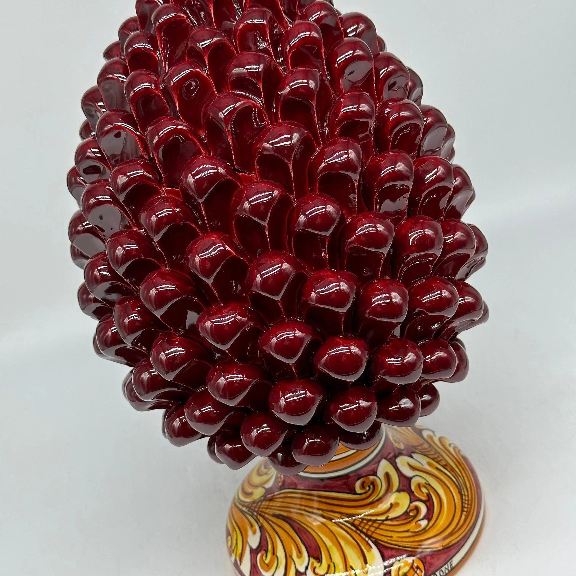 Pigna Ceramica Caltagirone cm H.30 Artigianale Bordeaux Base Decorata DD CERAMICHE SICILIANE