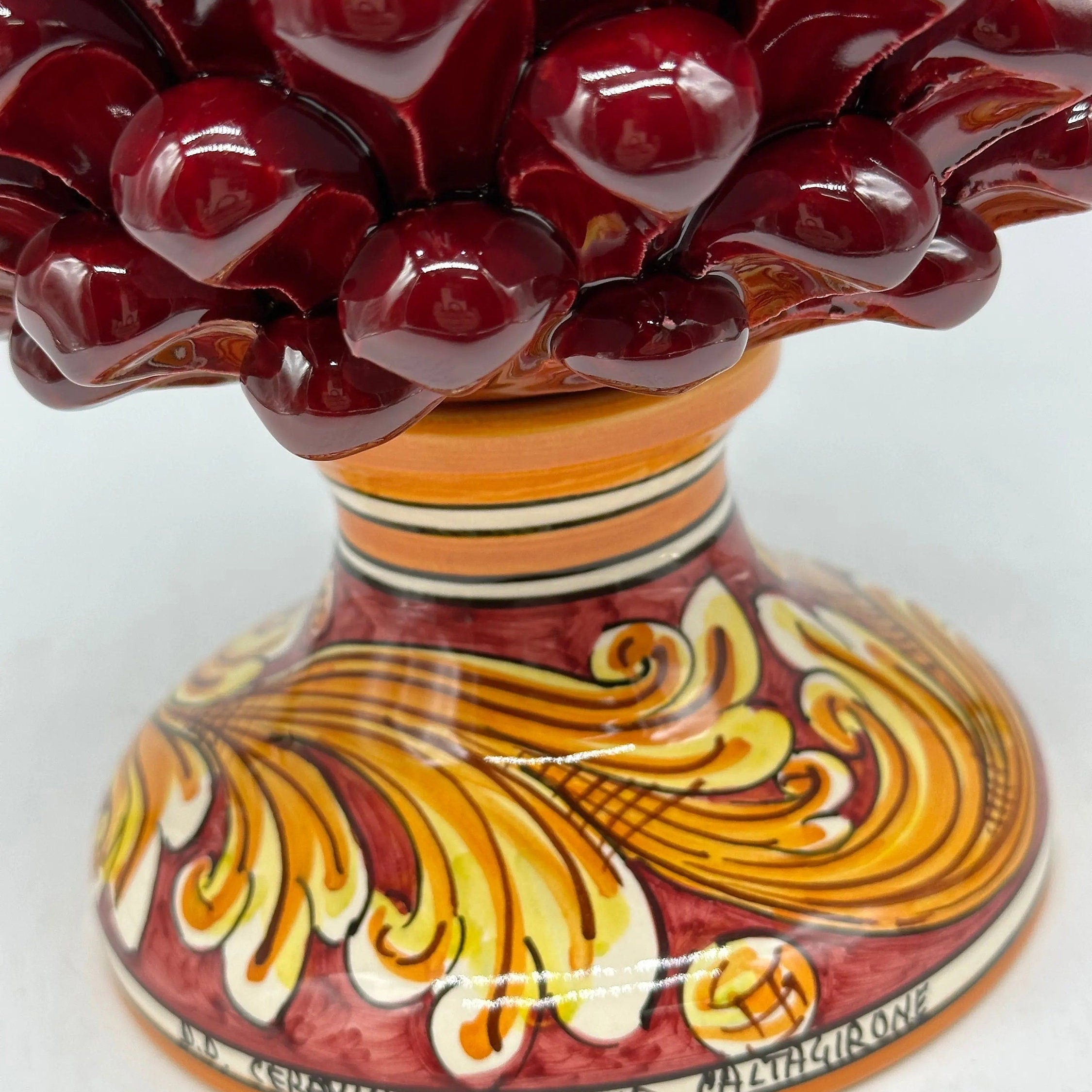 Pigna Ceramica Caltagirone cm H.30 Artigianale Bordeaux Base Decorata DD CERAMICHE SICILIANE