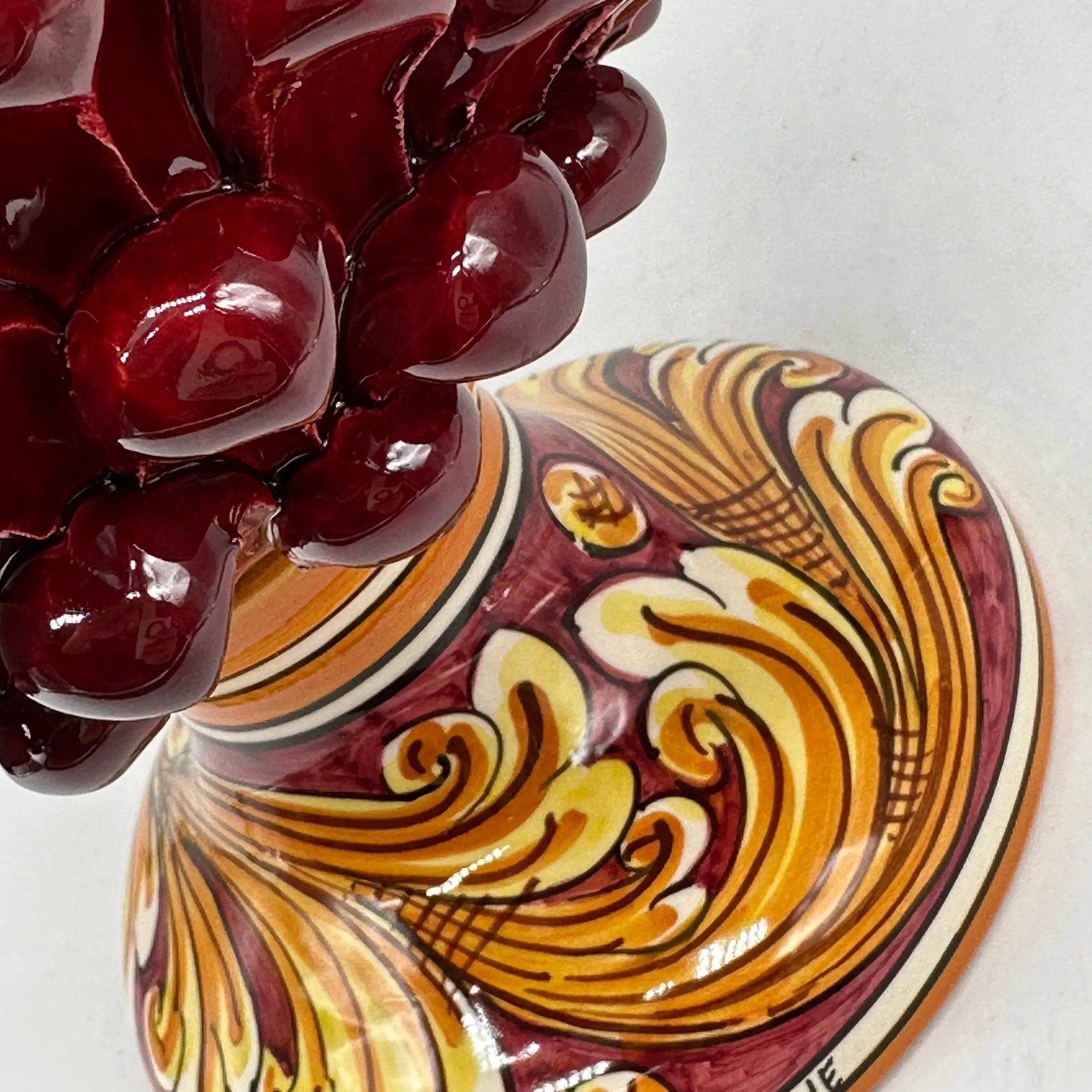 Pigna Ceramica Caltagirone cm H.30 Artigianale Bordeaux Base Decorata DD CERAMICHE SICILIANE