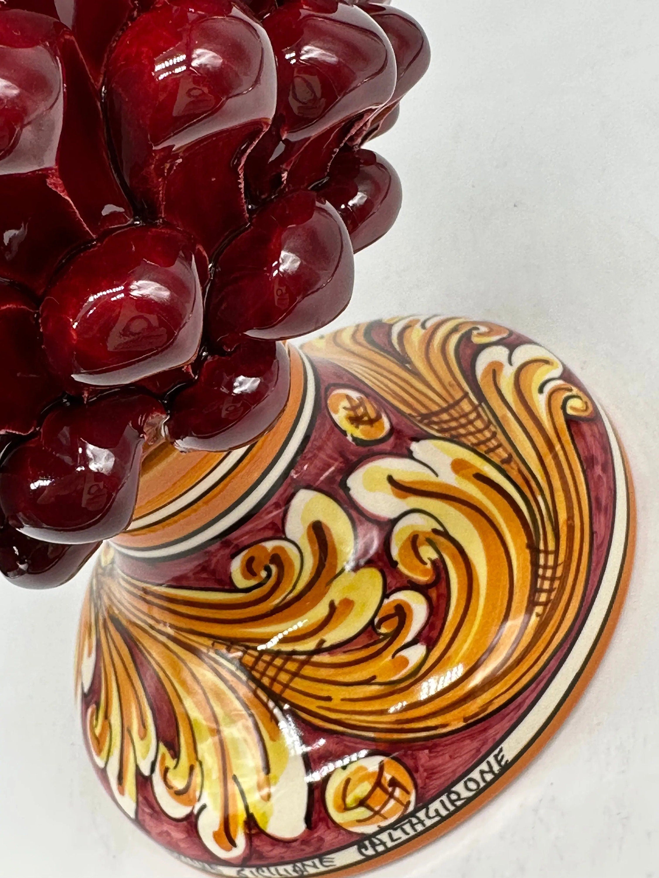 Pigna Ceramica Caltagirone cm H.30 Artigianale Bordeaux Base Decorata DD CERAMICHE SICILIANE