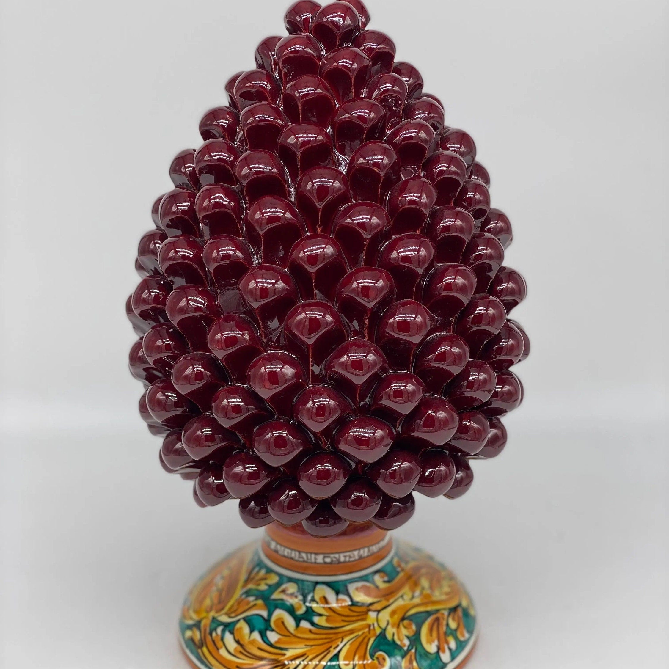 Pigna Ceramica Caltagirone cm H.30 Artigianale Bordeaux Base Decorata DD CERAMICHE SICILIANE