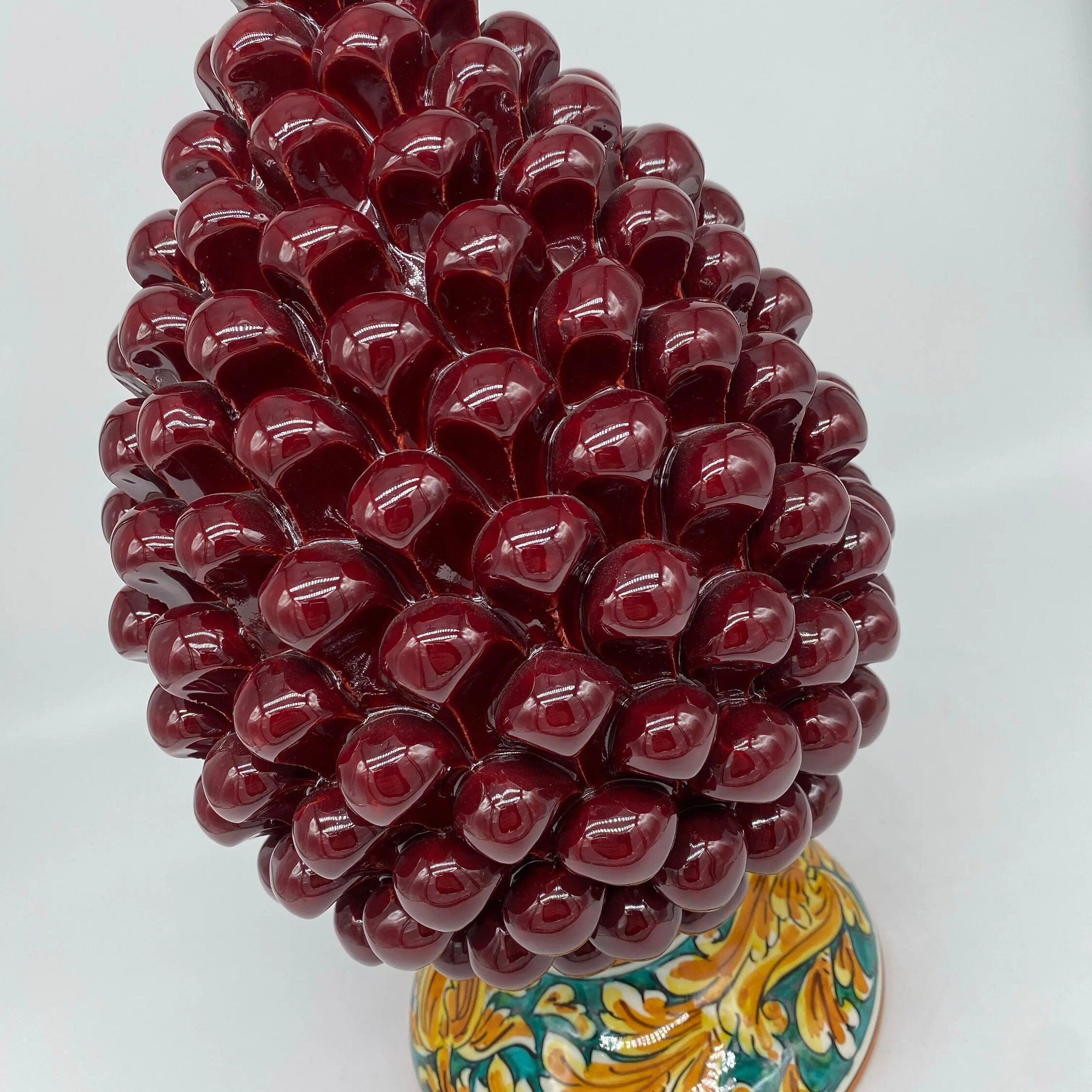 Pigna Ceramica Caltagirone cm H.30 Artigianale Bordeaux Base Decorata DD CERAMICHE SICILIANE