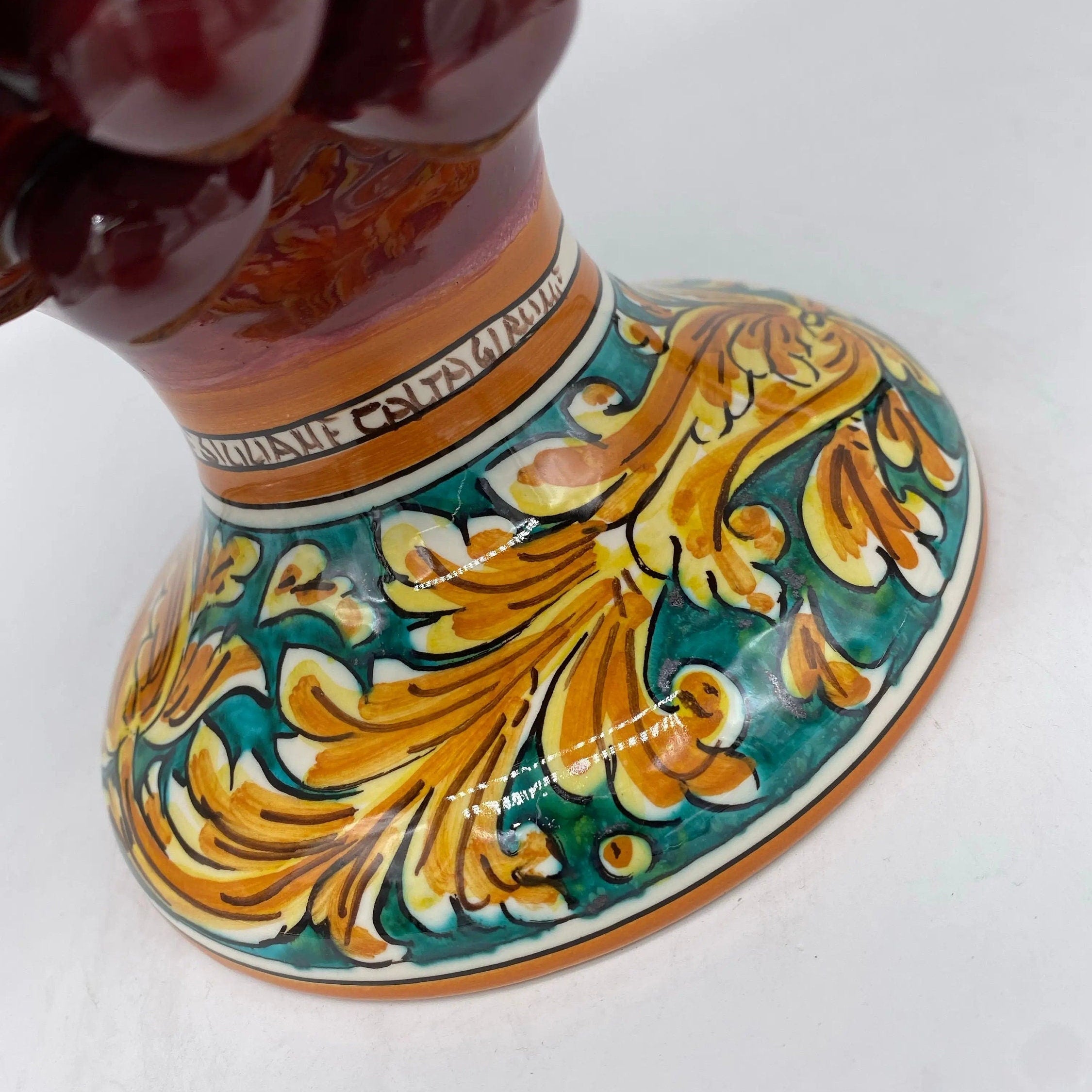 Pigna Ceramica Caltagirone cm H.30 Artigianale Bordeaux Base Decorata DD CERAMICHE SICILIANE