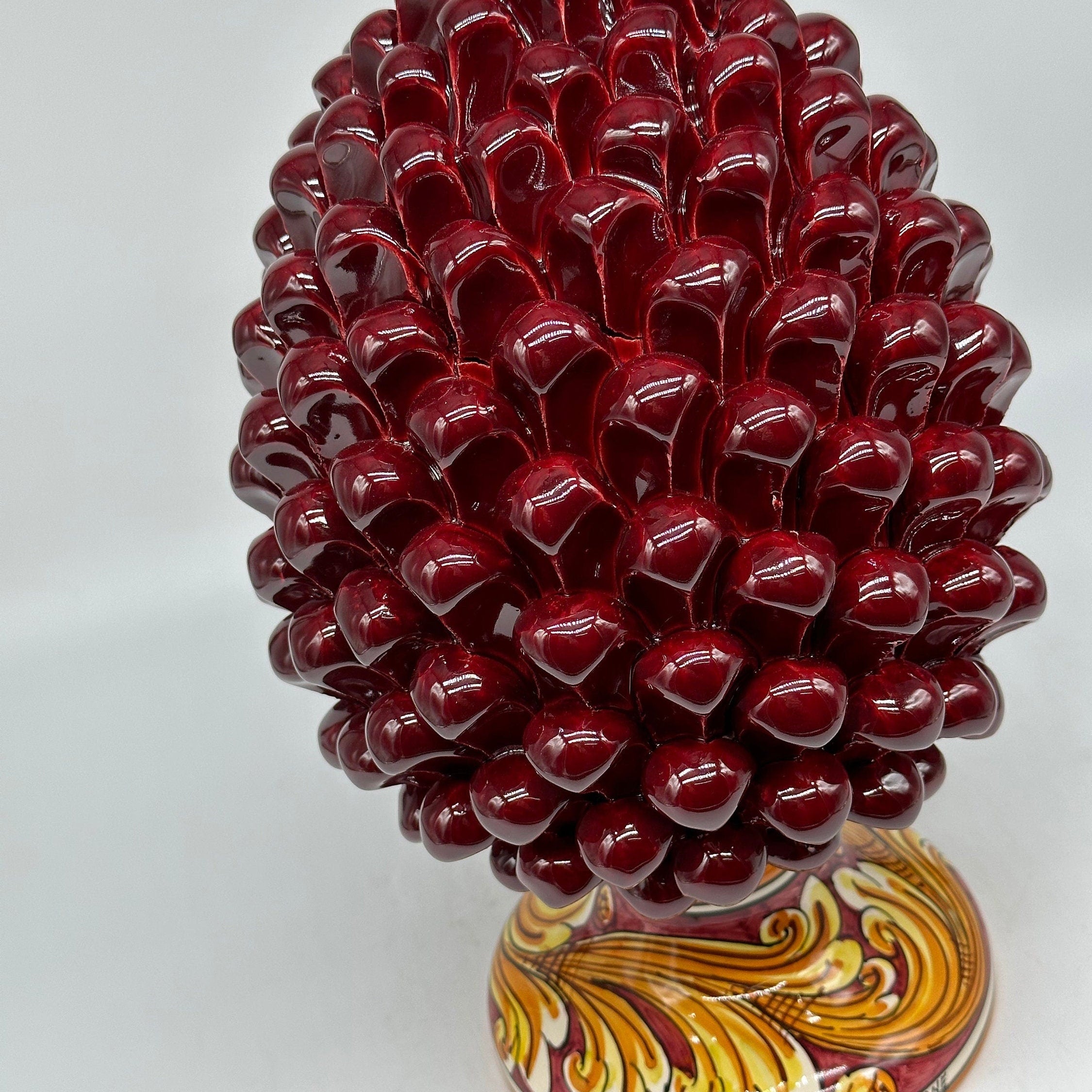 Pigna Ceramica Caltagirone cm H.30 Artigianale Bordeaux Base Decorata DD CERAMICHE SICILIANE