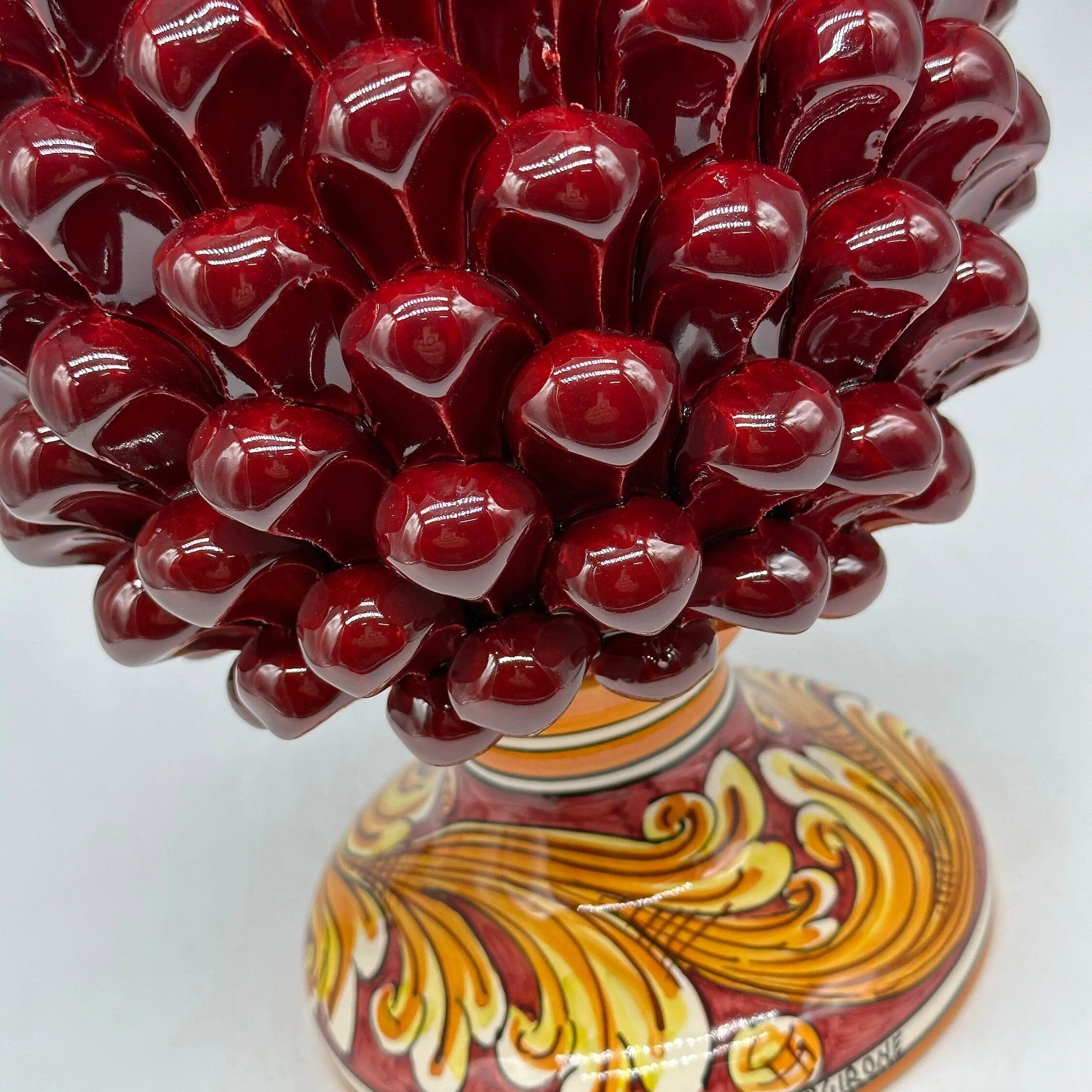 Pigna Ceramica Caltagirone cm H.30 Artigianale Bordeaux Base Decorata DD CERAMICHE SICILIANE