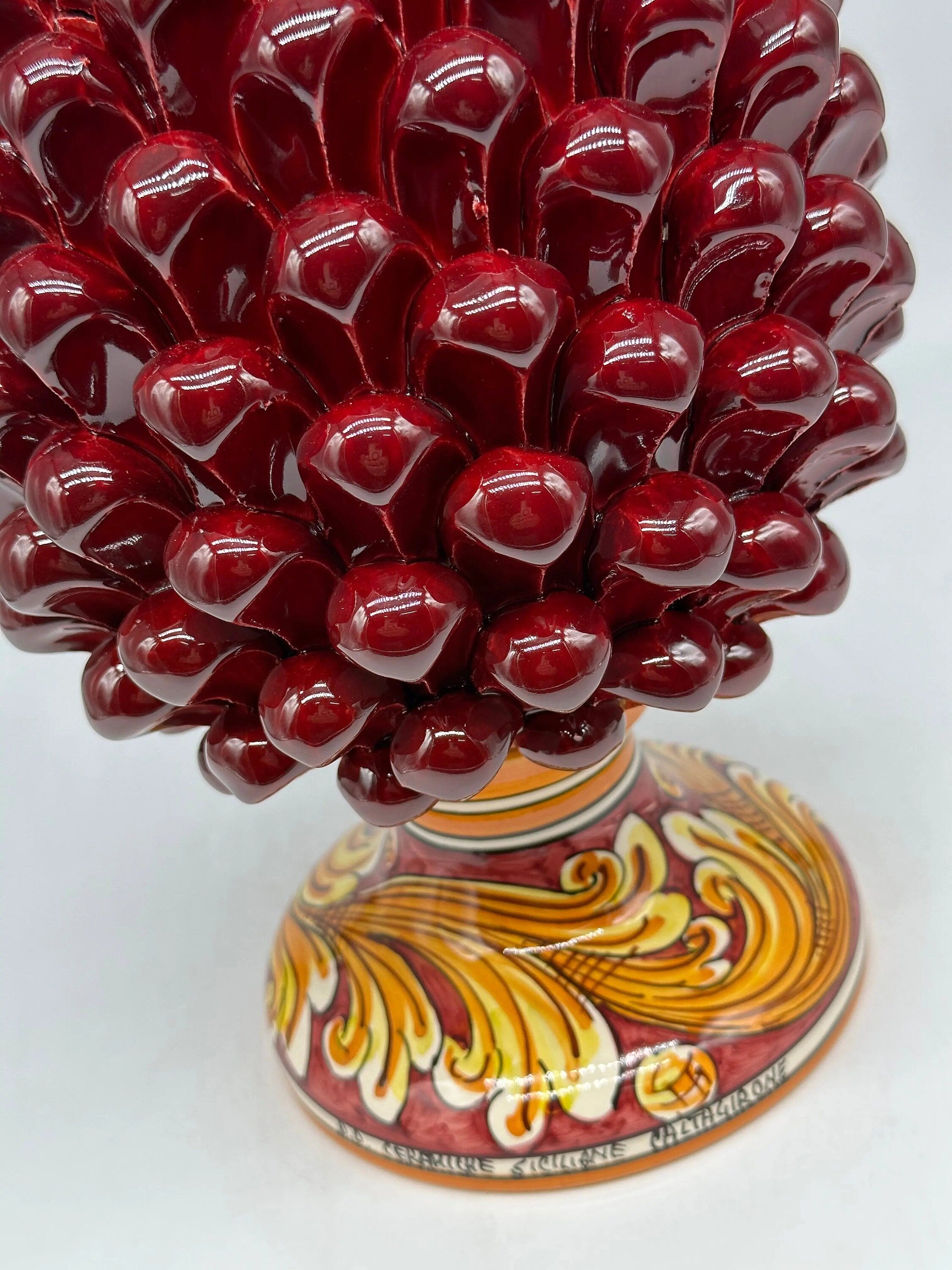 Pigna Ceramica Caltagirone cm H.30 Artigianale Bordeaux Base Decorata DD CERAMICHE SICILIANE
