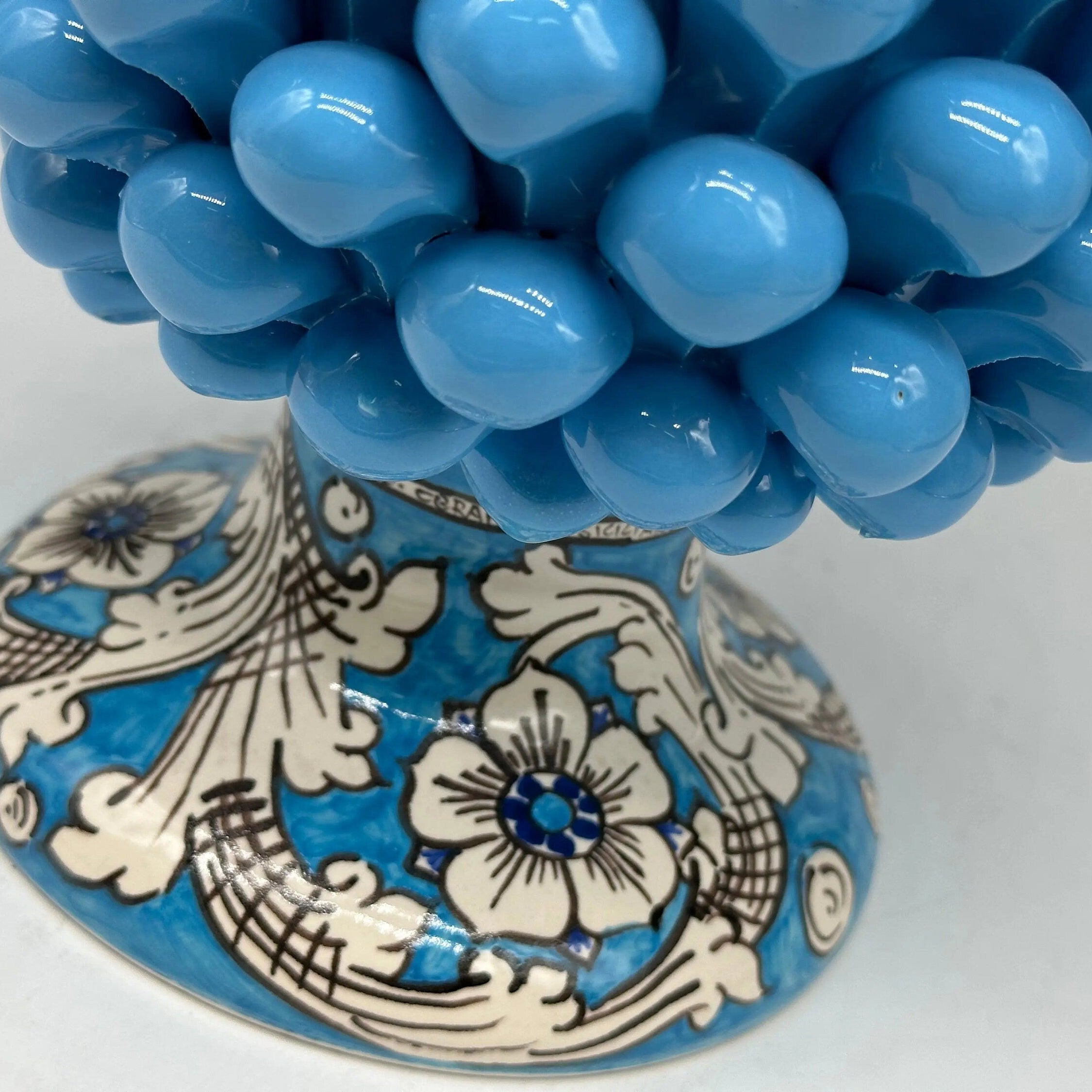 Pigna Ceramica Caltagirone cm H.30 Artigianale Celeste Base Decorata stesso fondo DD CERAMICHE SICILIANE