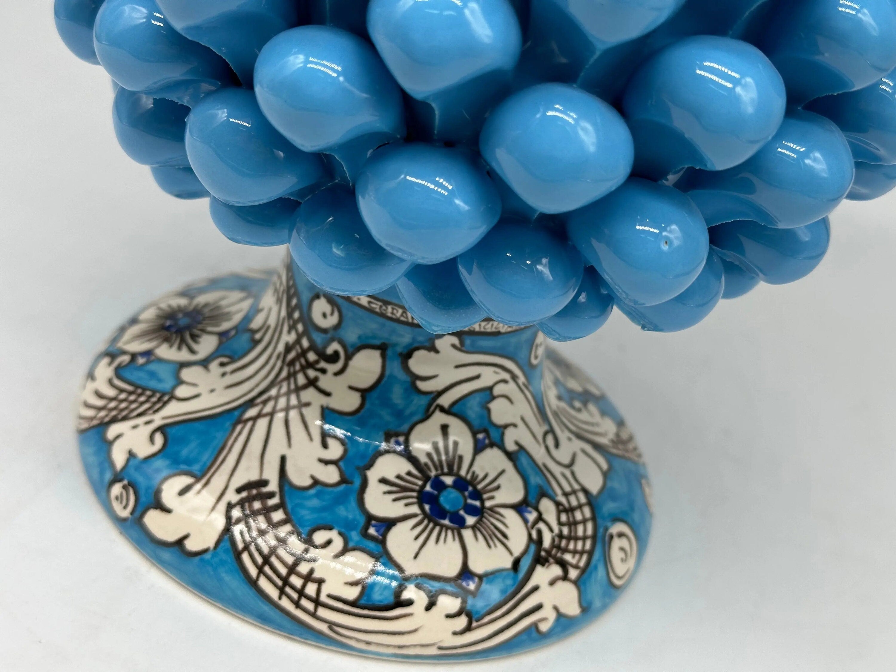 Pigna Ceramica Caltagirone cm H.30 Artigianale Celeste Base Decorata stesso fondo DD CERAMICHE SICILIANE