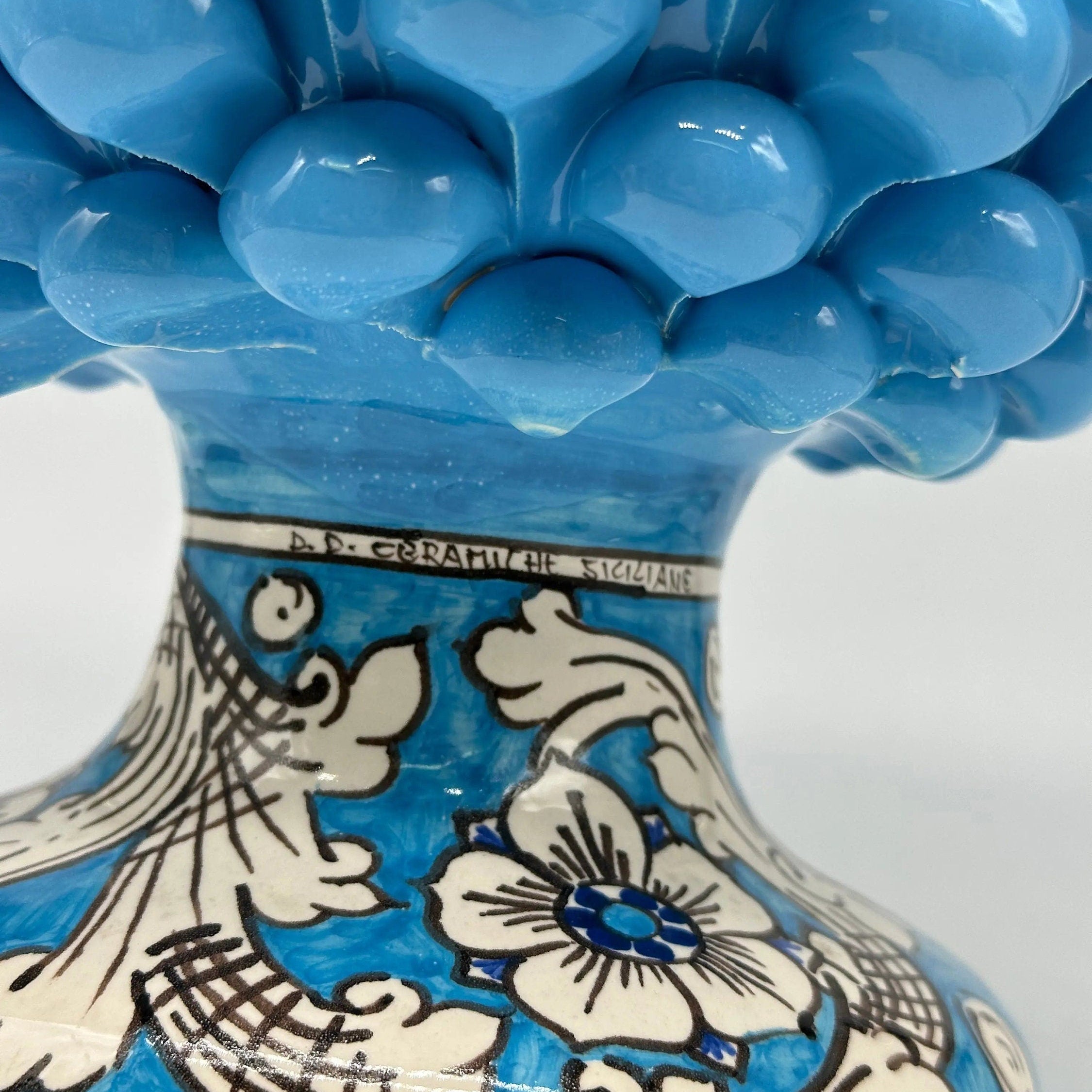 Pigna Ceramica Caltagirone cm H.30 Artigianale Celeste Base Decorata stesso fondo DD CERAMICHE SICILIANE