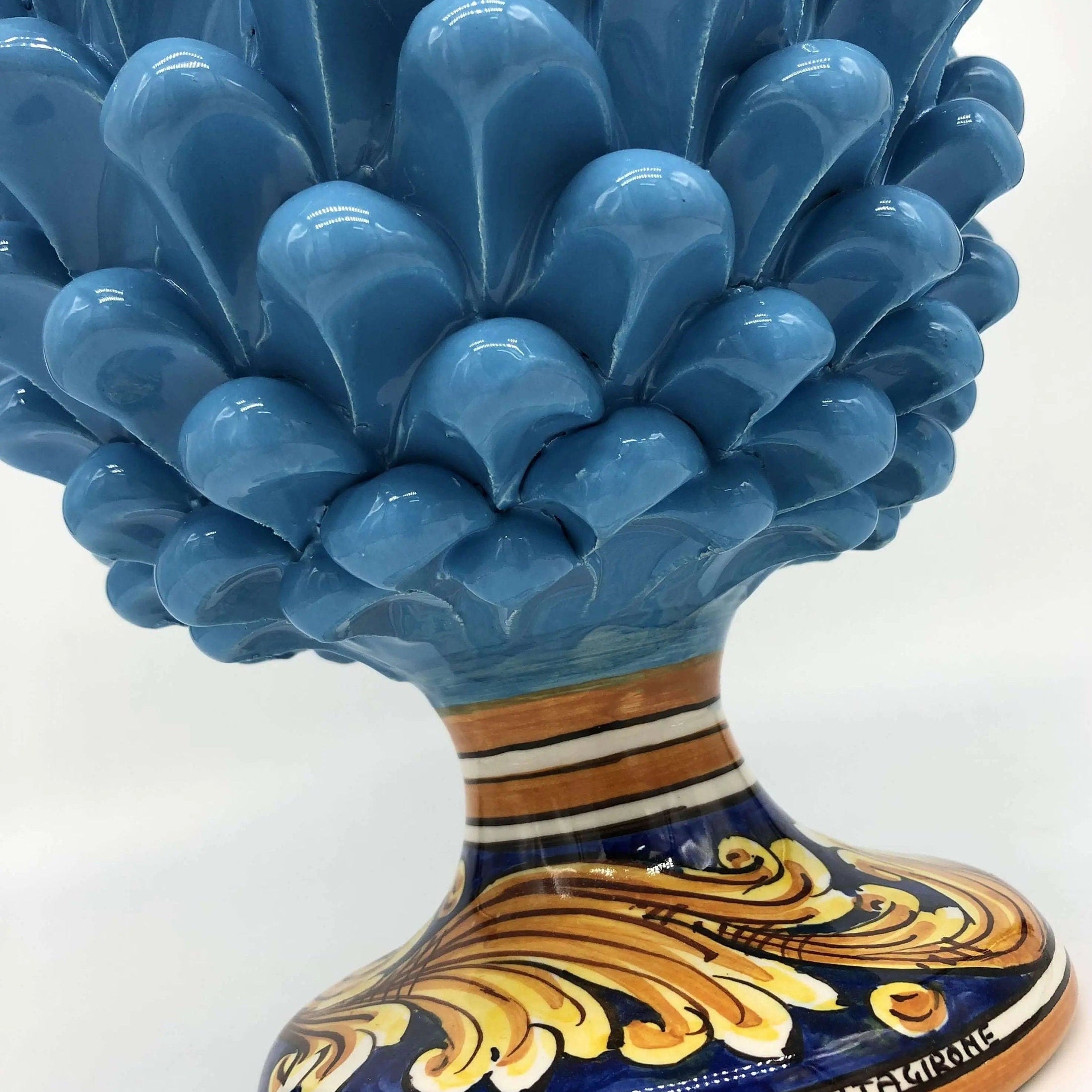 Pigna Ceramica Caltagirone cm H.30 Artigianale Celeste Base Decorata DD CERAMICHE SICILIANE