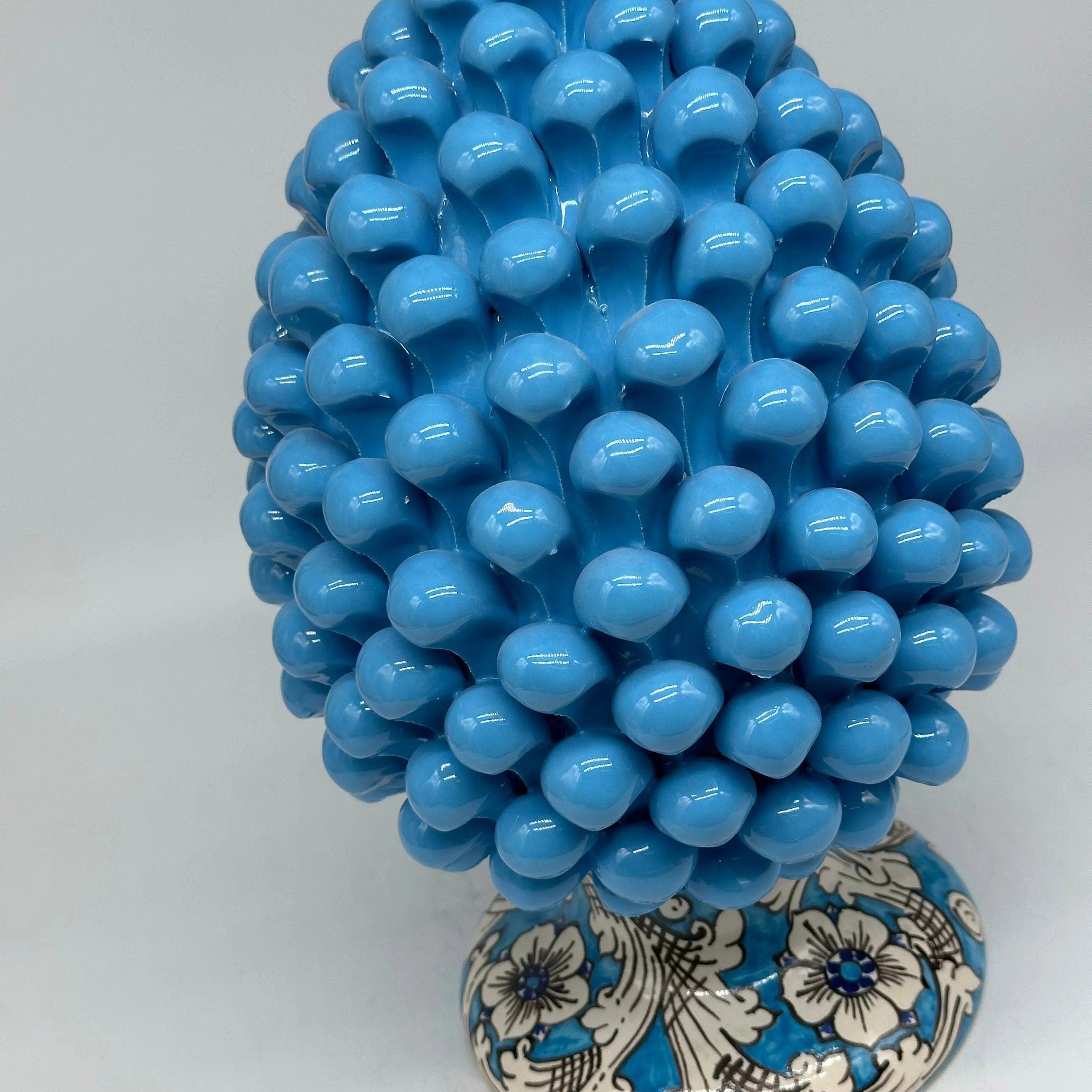 Pigna Ceramica Caltagirone cm H.30 Artigianale Celeste Base Decorata stesso fondo DD CERAMICHE SICILIANE