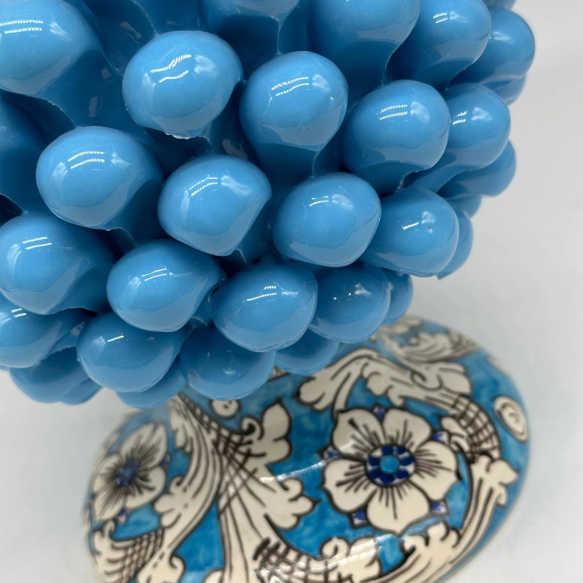 Pigna Ceramica Caltagirone cm H.30 Artigianale Celeste Base Decorata stesso fondo DD CERAMICHE SICILIANE