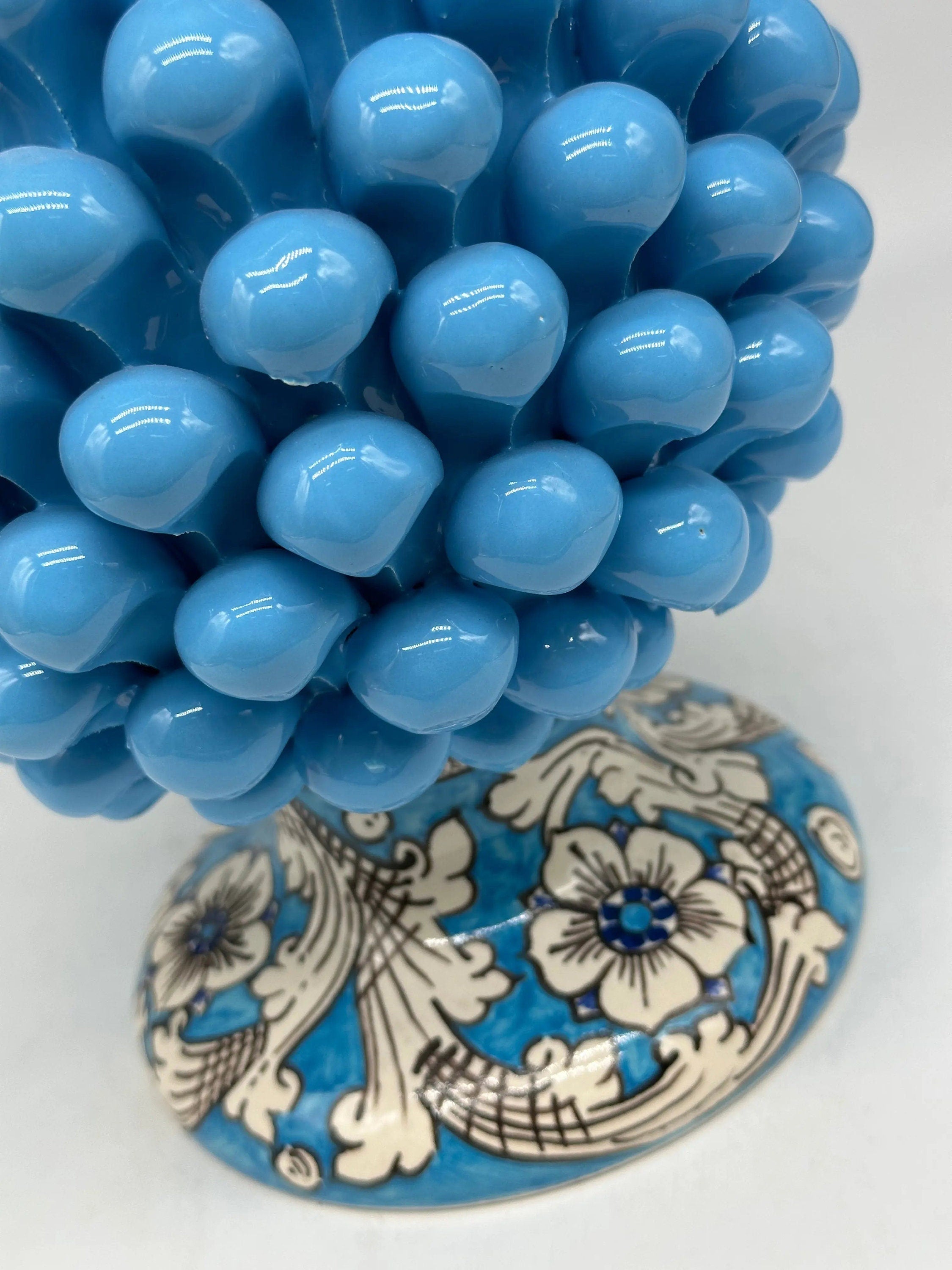 Pigna Ceramica Caltagirone cm H.30 Artigianale Celeste Base Decorata stesso fondo DD CERAMICHE SICILIANE