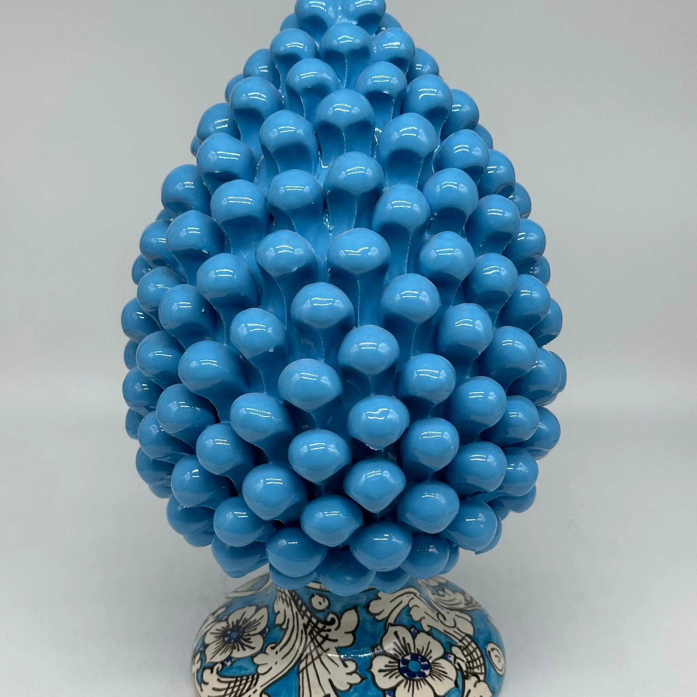 Pigna Ceramica Caltagirone cm H.30 Artigianale Celeste Base Decorata stesso fondo DD CERAMICHE SICILIANE