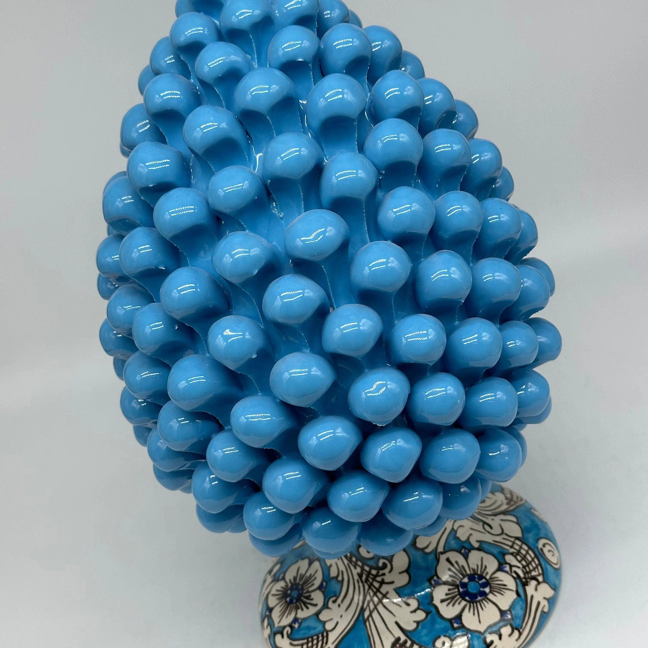 Pigna Ceramica Caltagirone cm H.30 Artigianale Celeste Base Decorata stesso fondo DD CERAMICHE SICILIANE