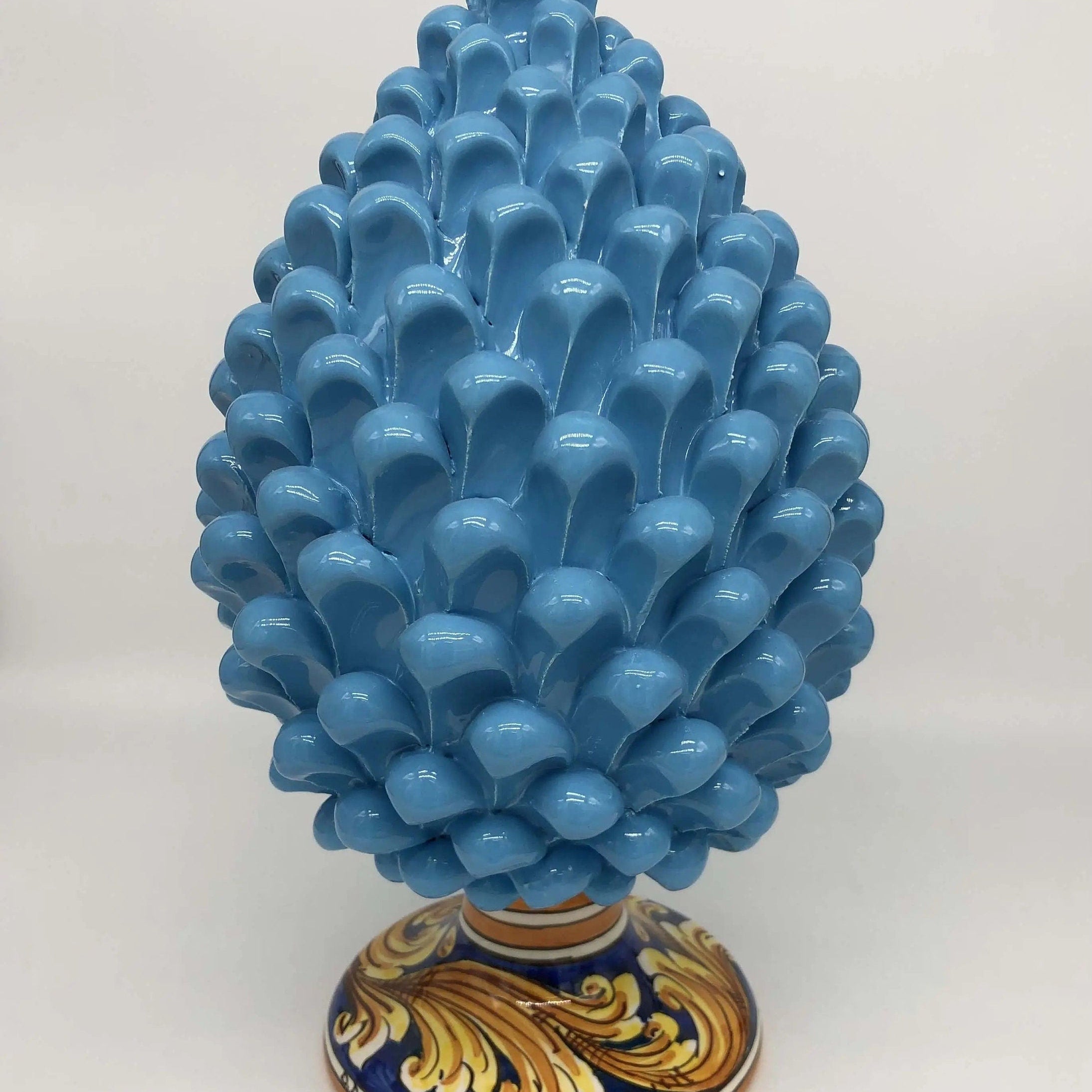 Pigna Ceramica Caltagirone cm H.30 Artigianale Celeste Base Decorata DD CERAMICHE SICILIANE