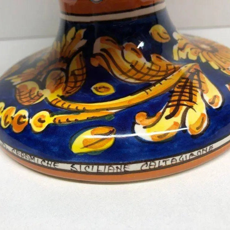 Pigna Ceramica Caltagirone cm H.30 Artigianale Corallo Base Decorata DD CERAMICHE SICILIANE