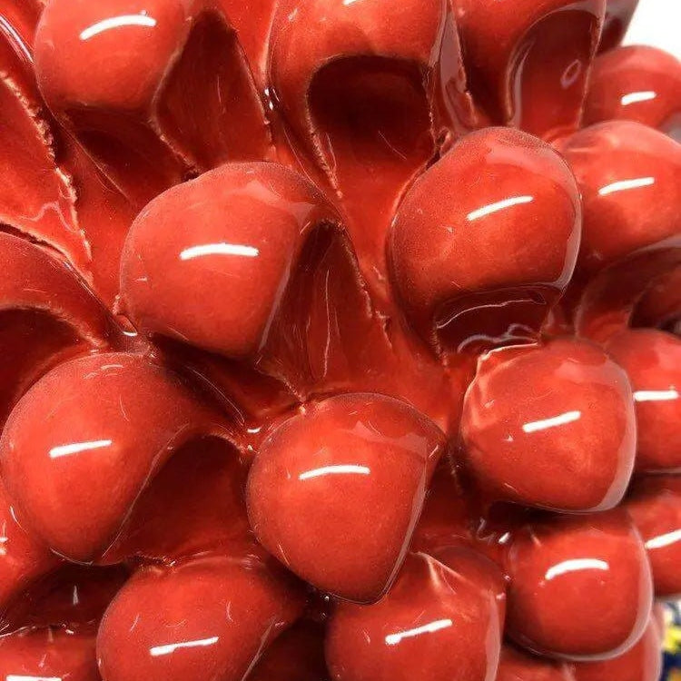 Pigna Ceramica Caltagirone cm H.30 Artigianale Corallo Base Decorata DD CERAMICHE SICILIANE