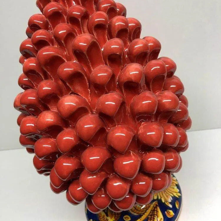 Pigna Ceramica Caltagirone cm H.30 Artigianale Corallo Base Decorata DD CERAMICHE SICILIANE