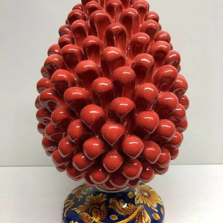 Pigna Ceramica Caltagirone cm H.30 Artigianale Corallo Base Decorata DD CERAMICHE SICILIANE