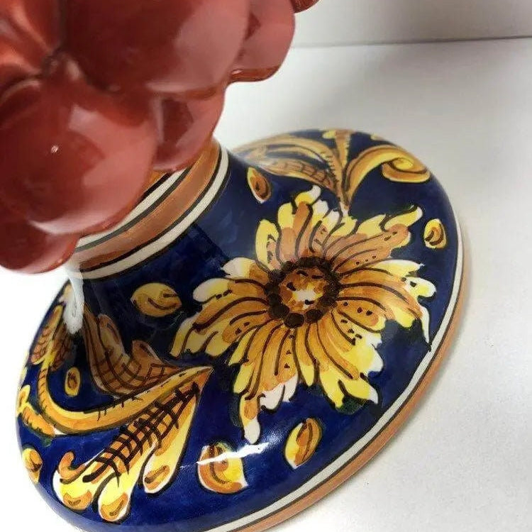 Pigna Ceramica Caltagirone cm H.30 Artigianale Corallo Base Decorata DD CERAMICHE SICILIANE