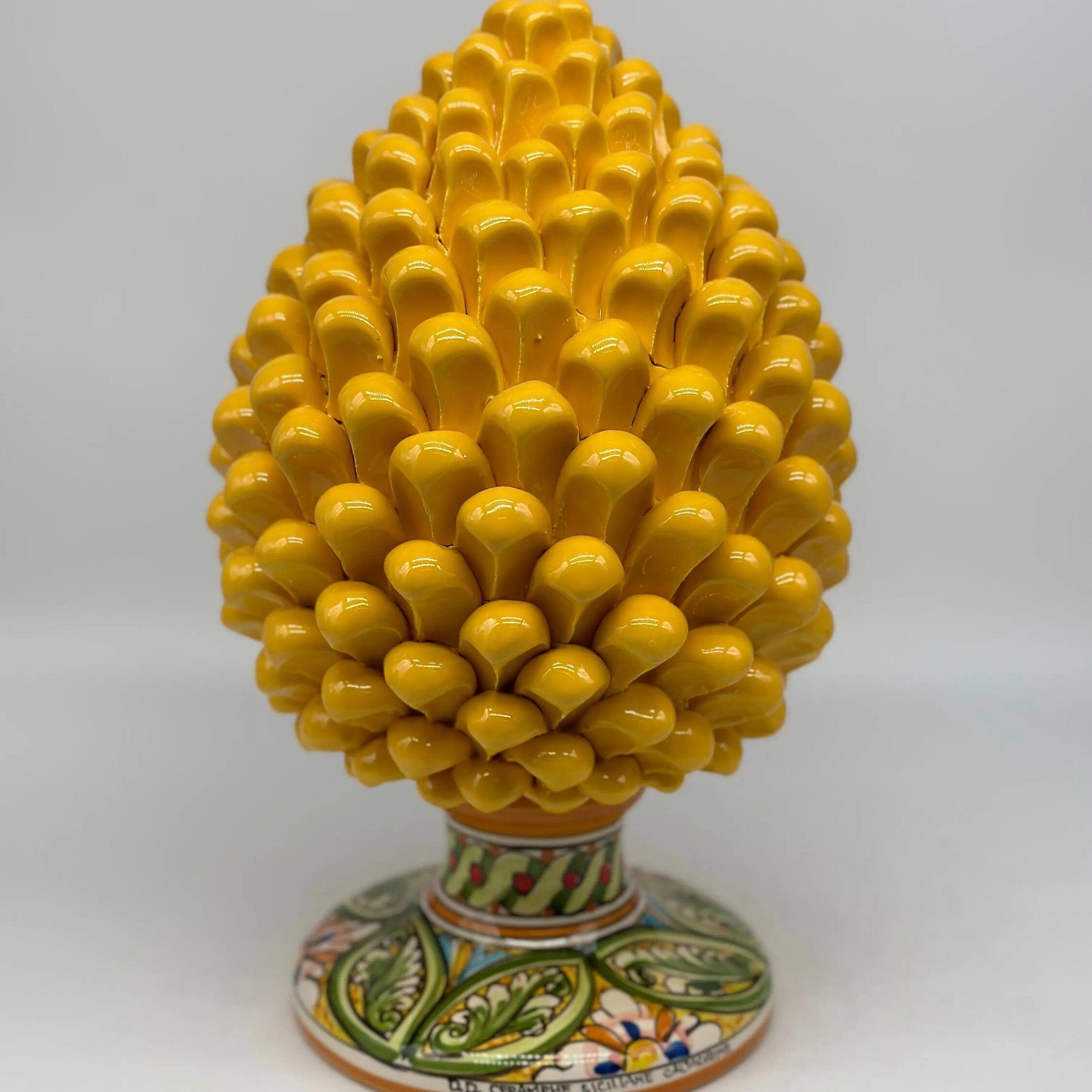 Pigna Ceramica Caltagirone cm H.30 Artigianale Giallo Base Decorata DD CERAMICHE SICILIANE