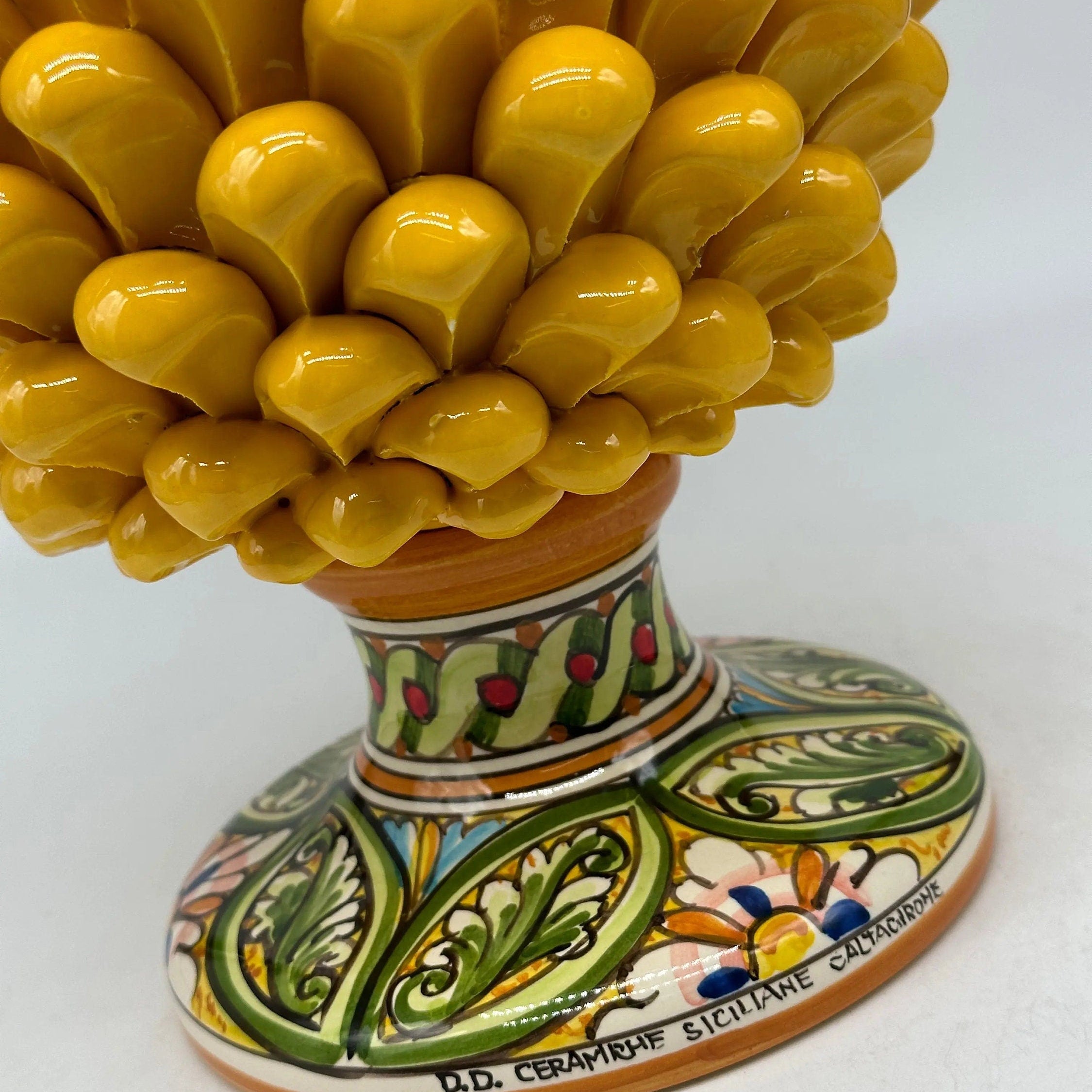 Pigna Ceramica Caltagirone cm H.30 Artigianale Giallo Base Decorata DD CERAMICHE SICILIANE