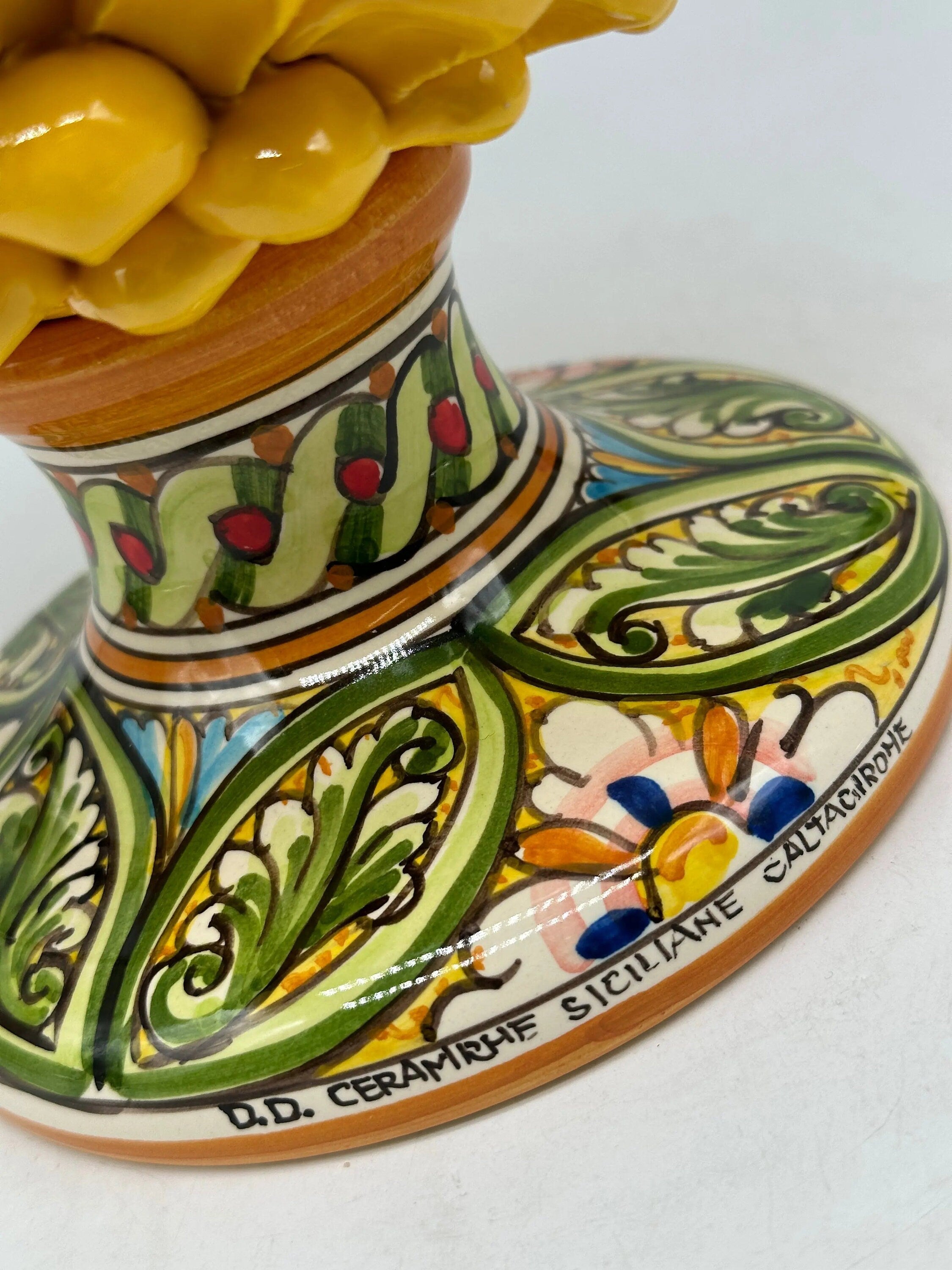 Pigna Ceramica Caltagirone cm H.30 Artigianale Giallo Base Decorata DD CERAMICHE SICILIANE
