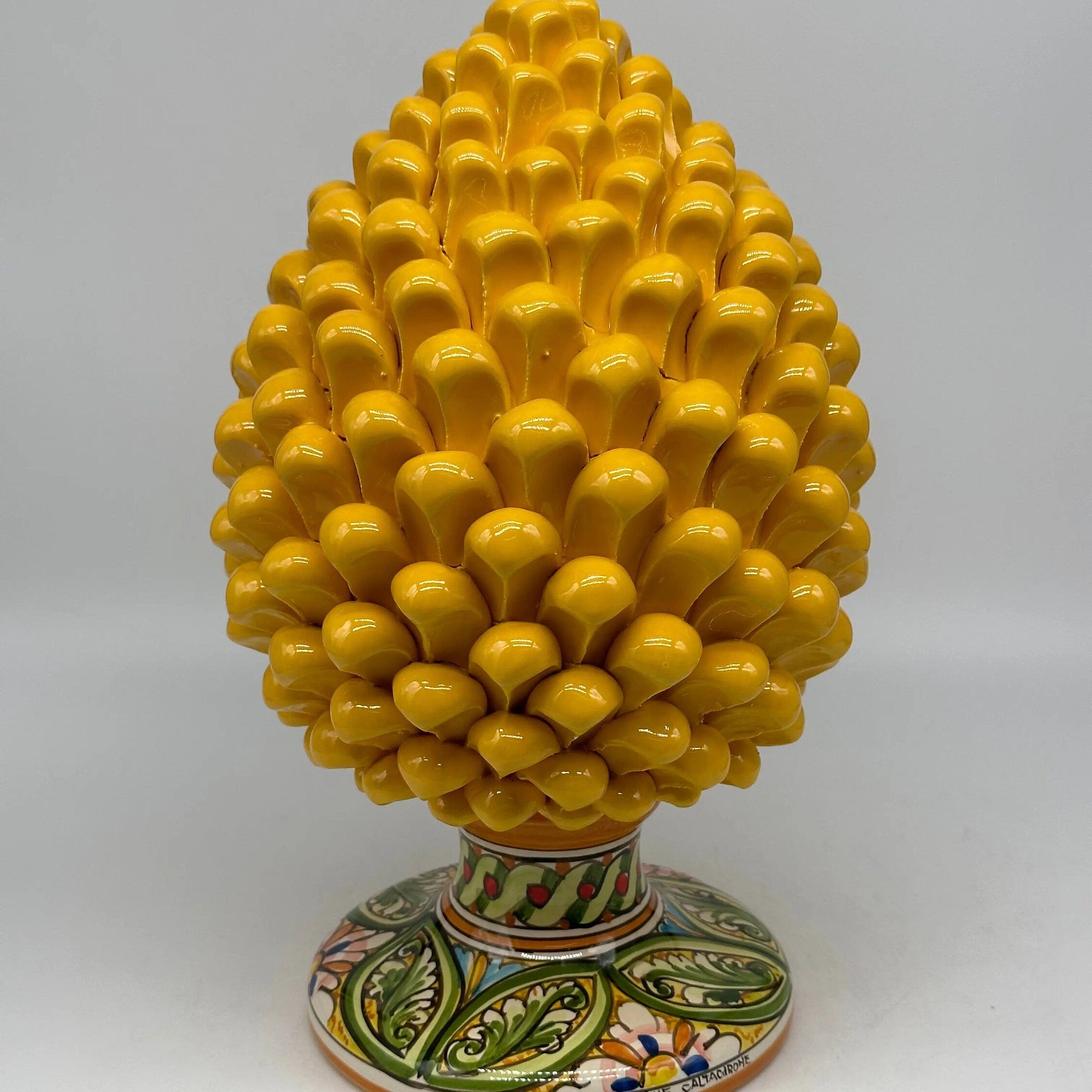 Pigna Ceramica Caltagirone cm H.30 Artigianale Giallo Base Decorata DD CERAMICHE SICILIANE