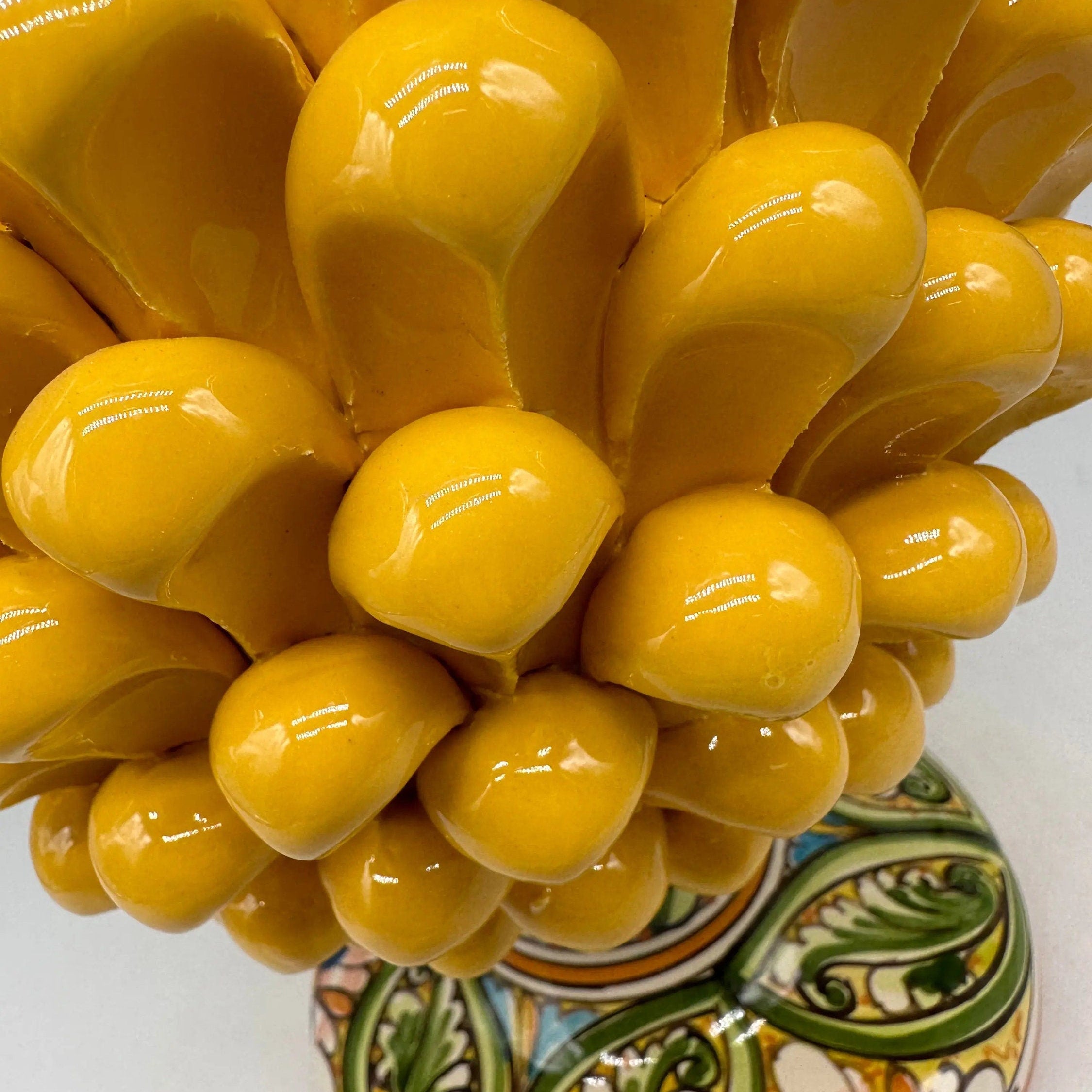 Pigna Ceramica Caltagirone cm H.30 Artigianale Giallo Base Decorata DD CERAMICHE SICILIANE
